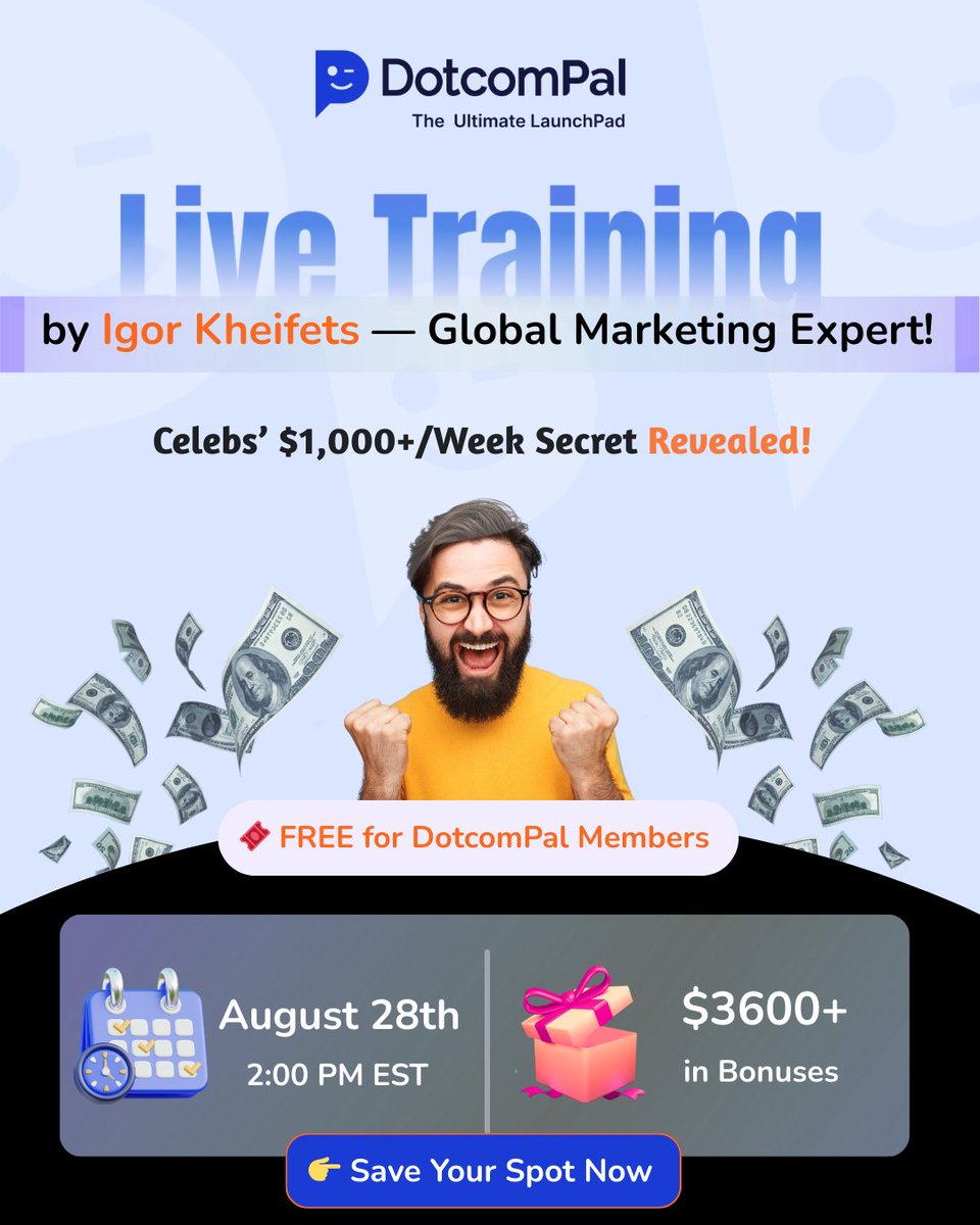 DotcomPal's tweet image. 🚨DotcomPal Members—BIG NEWS! 🚨 
2 Live Trainings/Month kick off Aug 28! 🎁

💸Igor Kheifets reveals e-Farming ($1,000+/week, no tech).
🧧FREE for members—reserve: 🔗efarmingchallenge.com/drapefwau25 
Tag a friend!  #Coco #Starship #dotcompal