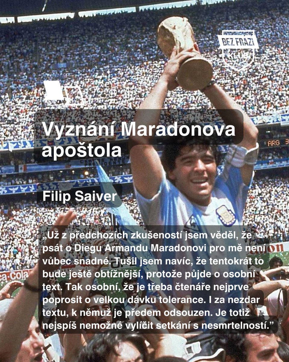 ⚽️Jedenáct vteřin. V délce života oka-mžik. V některých momentech koncentrace nádhery, která celý život promění. Třeba, když si k noze přilepí míč Diego Maradona. 

🗞️Přečtěte si Kontext Filipa Saivera.

bezfrazi.cz/kontext/autor/…