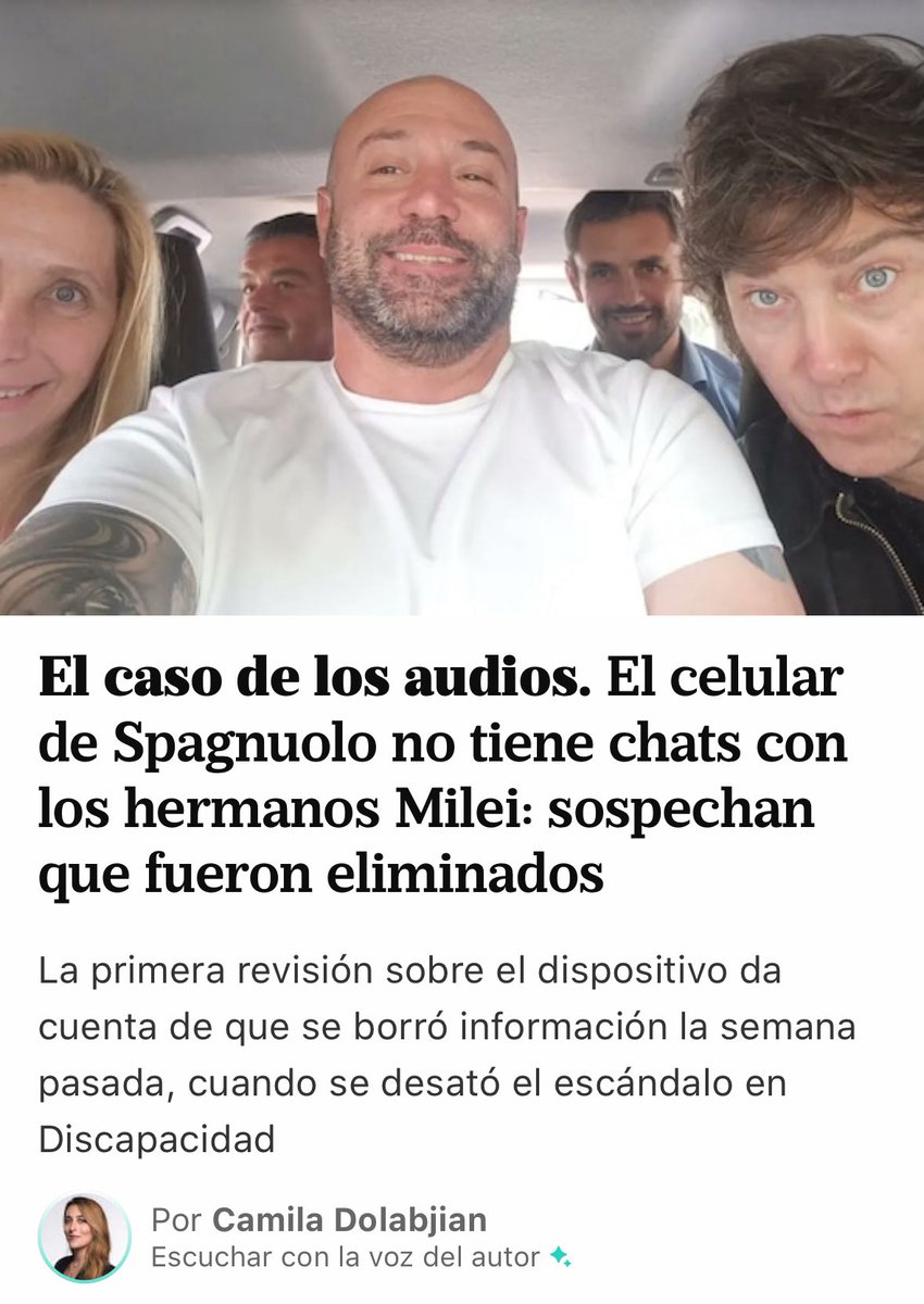Confirmado. El teléfono de Spagnuolo no tenía ningun chat con los Milei en un año. ¿39 visitas a la Quinta de Olivos sin hablar por mensaje? Confirmamos también que el borrado de conversaciones lo hizo apenas se dieron a conocer los audios la semana pasada y, además, que cambió