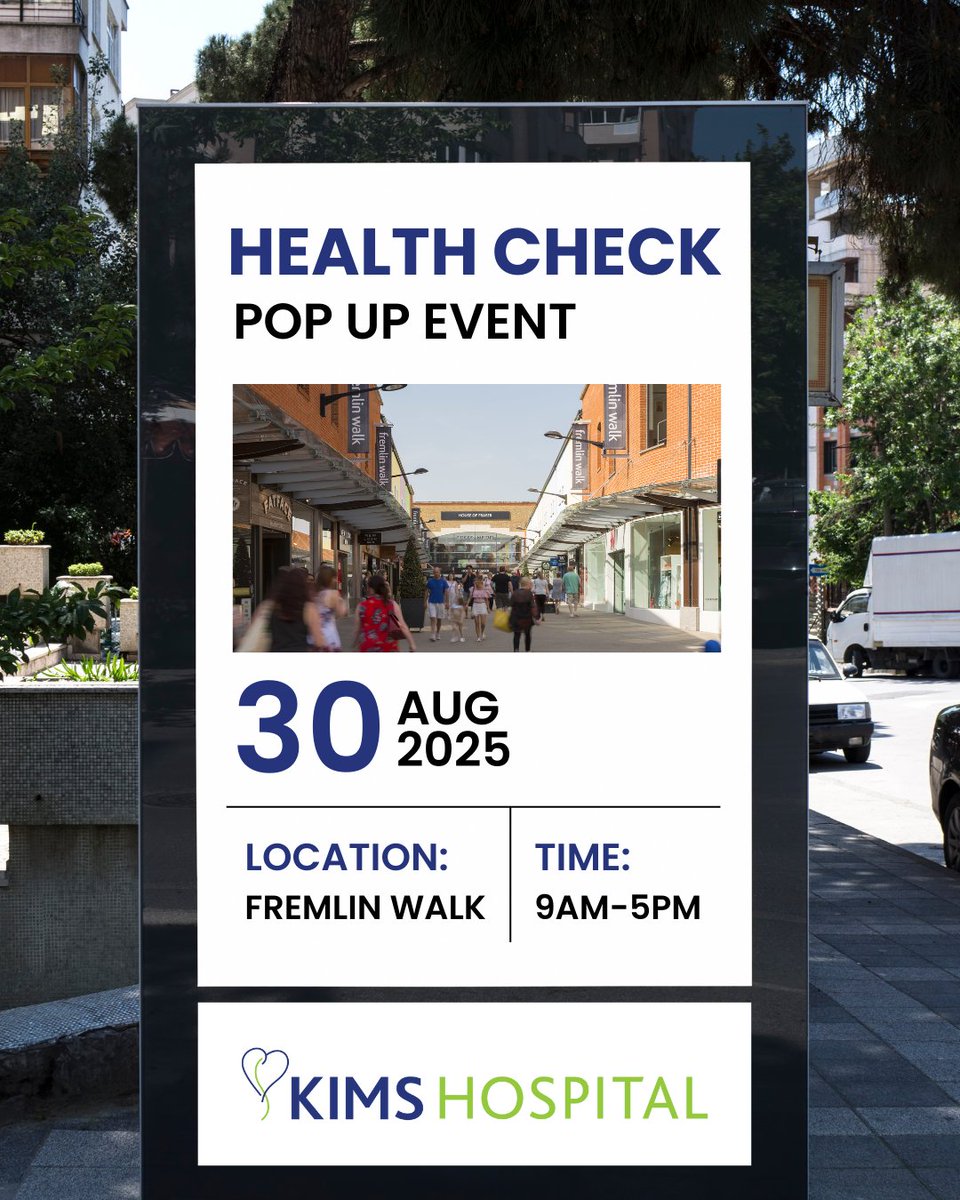 KIMShospital's tweet image. Free Health Check !

On the 30th August we’re at Fremlin Walk, Maidstone (9am–5pm) offering free blood pressure checks and expert advice on your next steps.

#kimshospital #HealthCheck #Maidstone #FremlinWalk #BloodPressureAwareness #HealthyLiving