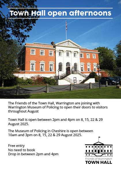 🏛️ Explore Warrington Town Hall this August!
📅 8, 15, 22 &amp; 29 Aug | ⏰ 2–4pm
🚓 Museum of Policing open 10am–3pm
🎟️ Free entry, no booking needed!
#Warrington #OpenAfternoons #LocalHistory #FreeEntry