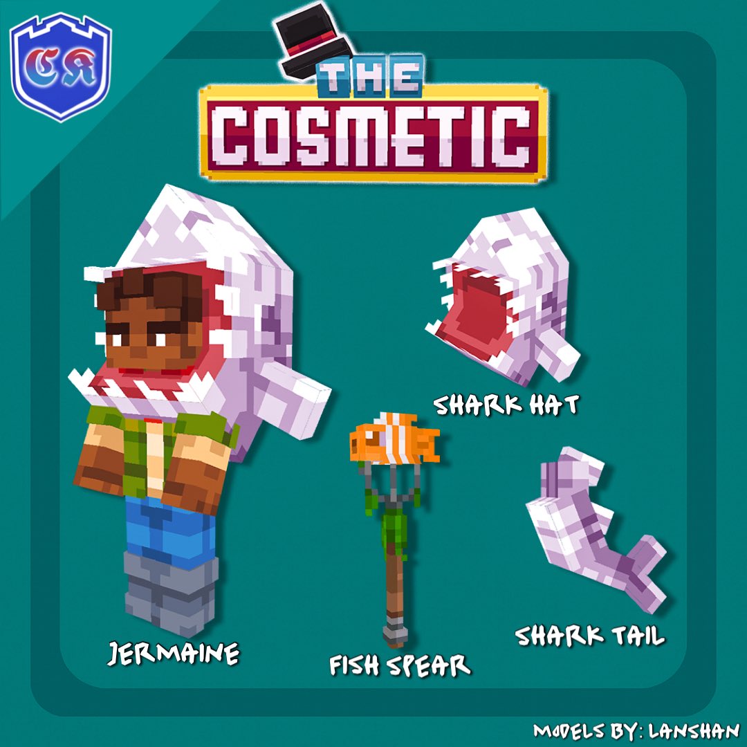 Shark Cosmetic Set 🦈

This set includes: 
• Shark Hat
• Shark Tail
• Fish Spear 

Get them at ‘The Cosmetic’ on CK Creative (Public release in December) 
Tags: #Minecraft #Blockbench