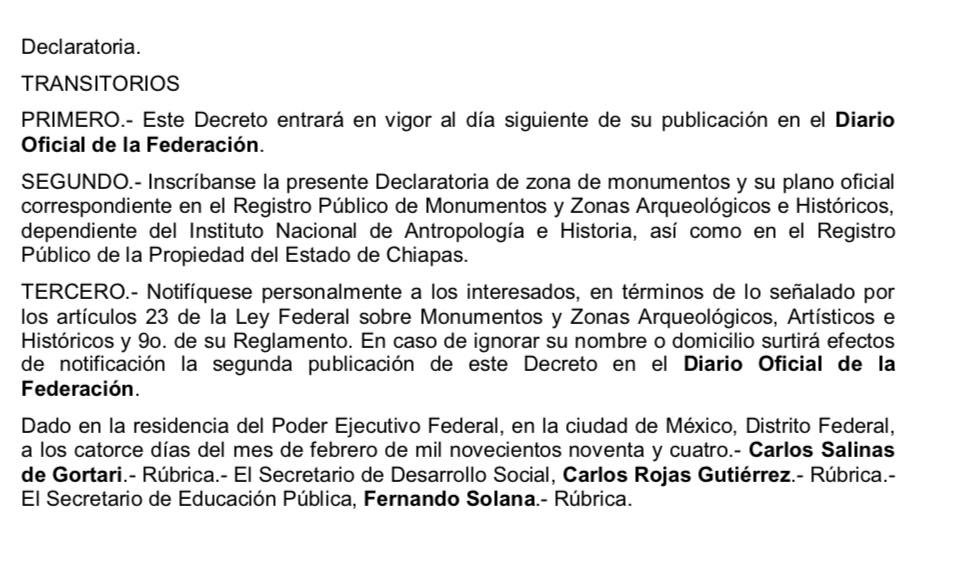 ramirezlalo_'s tweet photo. Le tengo una gran noticia al pueblo de Chiapas, de México y al mundo. La razón, el derecho y la justicia social nos asiste, pronto disfrutaremos de la zona arqueológica de Toniná. 

Desde el 17 de febrero de 1994 se publicó en el Diario Oficial de la Federación el decreto presidencial mediante el cual se declaró zona de monumentos arqueológicos el área conocida como Toniná, ubicada en el municipio de Ocosingo, Chiapas. El gobierno de Chiapas está haciendo las gestiones necesarias ante el Poder Ejecutivo que encabeza nuestra presidenta Claudia Sheinbaum Pardo, a través de la Secretaría de Cultura y el Instituto Nacional de Antropología e Historia, para disfrutar plenamente de este derecho cultural que, sin duda, representa un polo de desarrollo turístico para México y para nuestro estado. 

Les comparto los decretos presidenciales.