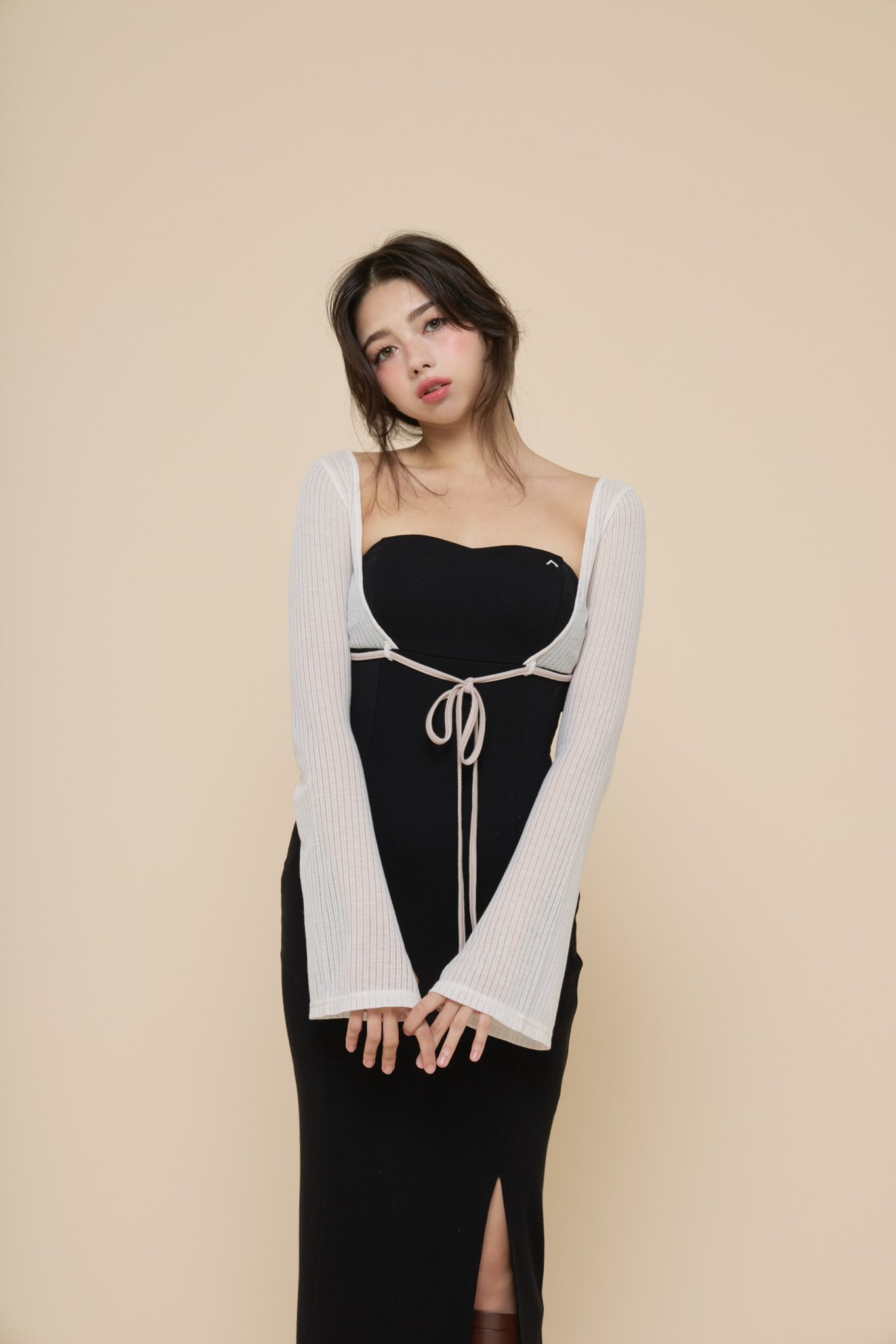 ワンピース andmary Lona ribbon long dress andmary Lona ribbon long dress beige - メルカリ