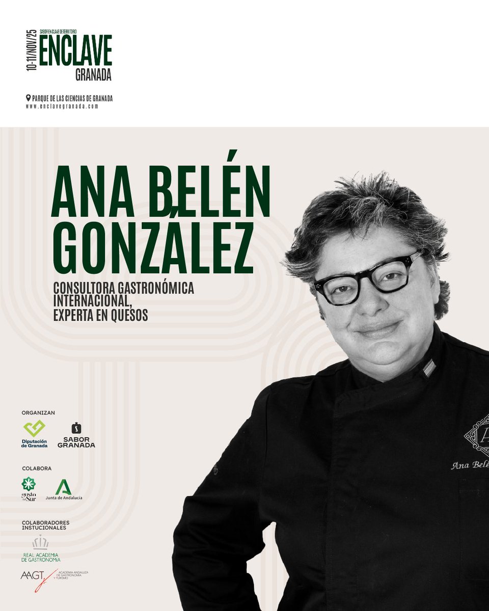 🔈 Los protagonistas de #EnclaveGranada.

La consultora gastronómica internacional y especialista en quesos artesanales y vinos de Jerez <a href="/AnaBGonzlezPino/">Ana B González Pinos</a> se une a los grandes profesionales de esta primera edición de #EnclaveGranada para hablarnos En_Clave de Territorio.