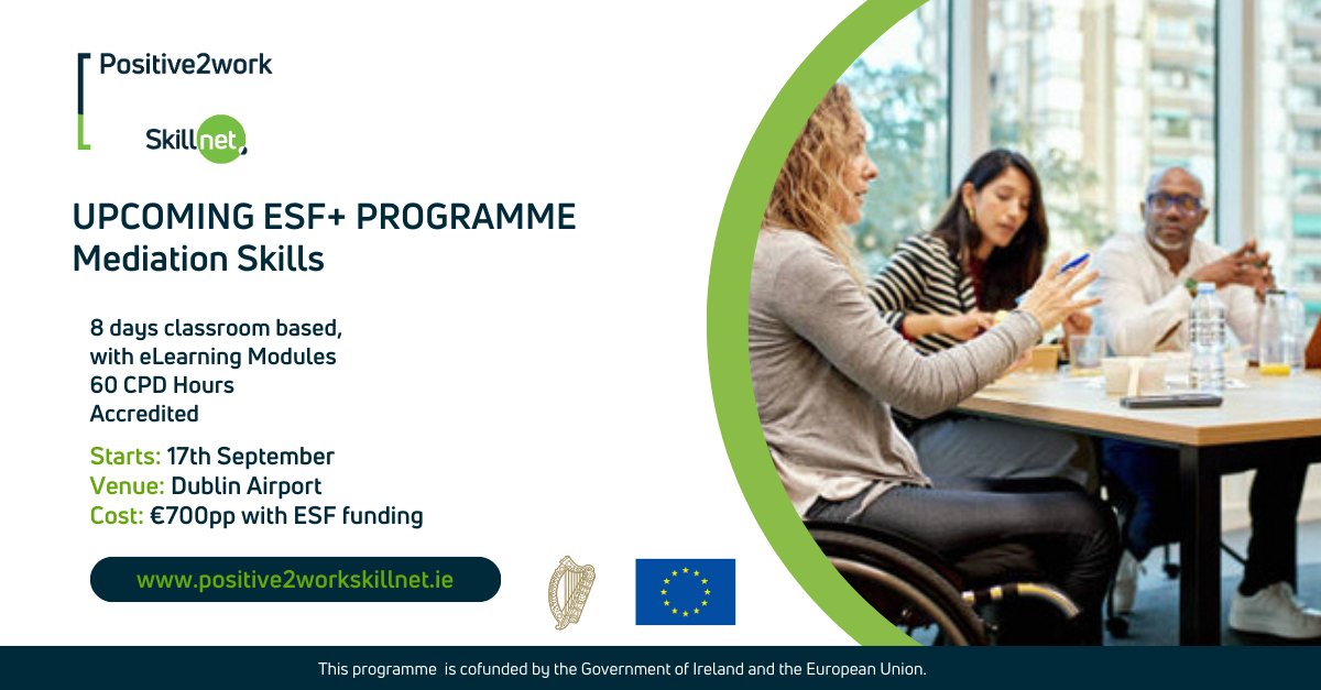 Positive2Work's tweet photo. Contact Mark@p2w.ie for more details. This Positive2Work Skillnet programme is co-funded by the Government of Ireland and the European Union 
https://t.co/9FICWhtvxY #EUinmyregion https://t.co/GWFzPITabg