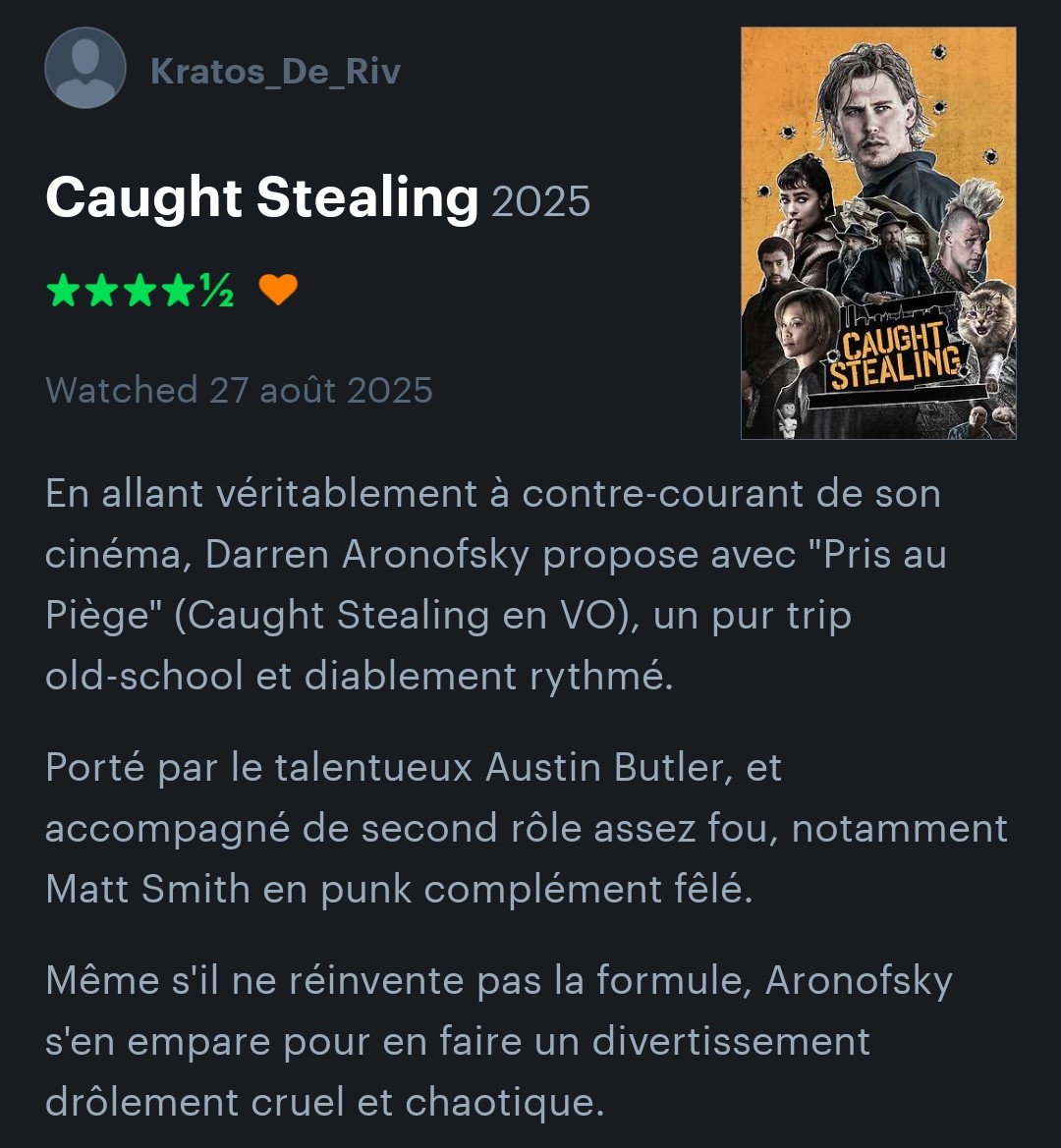 Mon avis rapide sur #PrisAuPiège (#CaughtStealing) de Darren Aronofsky.