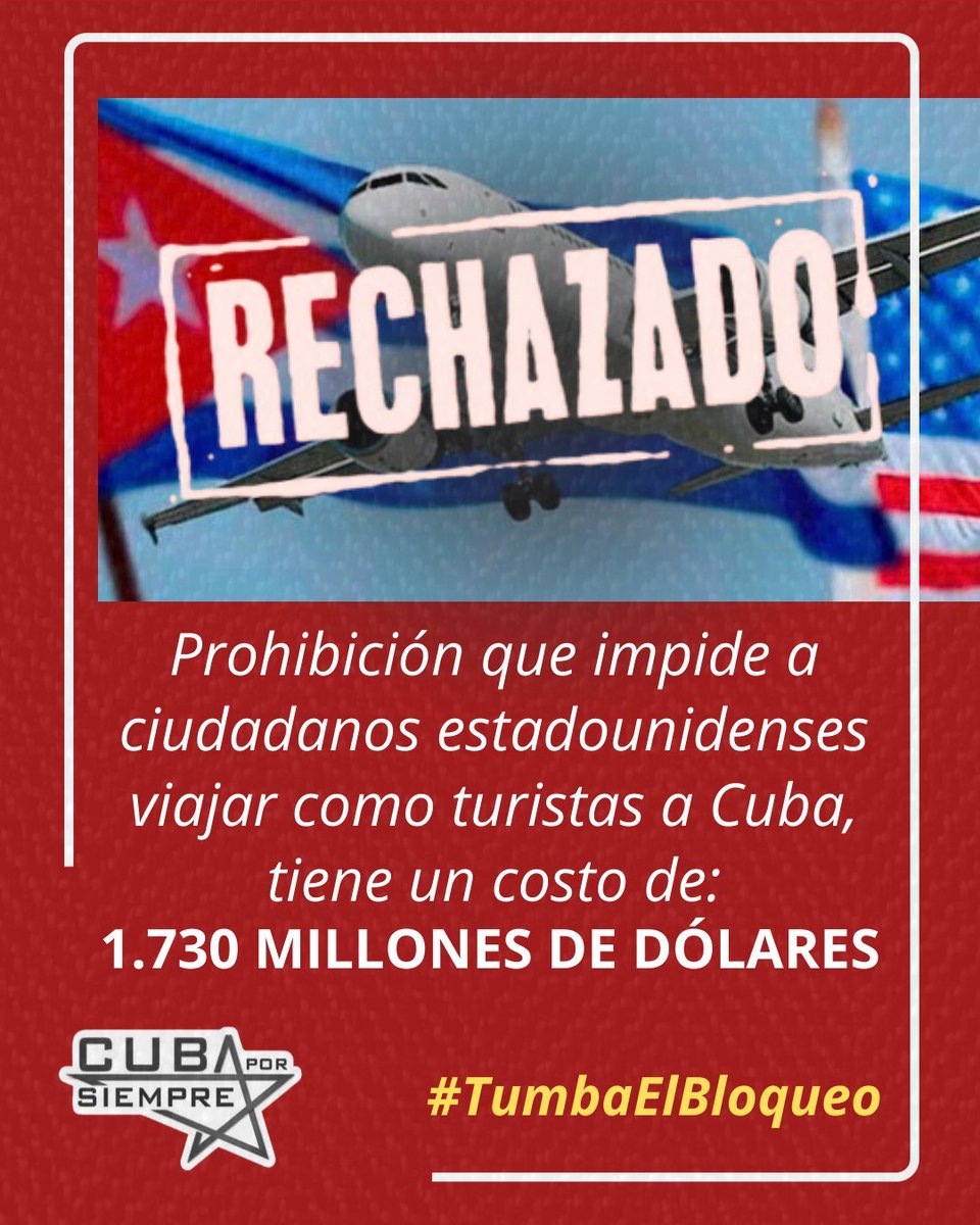 Dairo Carnesoltas M (@dairo11203794) on Twitter photo #TumbaElBloqueo ,el gobierno de los EEUU impide a ciudadanos estadounidenses viajar a Cuba.
#AbajoElBloqueo
<a href="/PartidoPCC/">Partido Comunista de Cuba</a>
<a href="/PresidenciaCuba/">Presidencia Cuba 🇨🇺</a> #TumbaElBloqueo ,el gobierno de los EEUU impide a ciudadanos estadounidenses viajar a Cuba.
#AbajoElBloqueo
<a href="/PartidoPCC/">Partido Comunista de Cuba</a>
<a href="/PresidenciaCuba/">Presidencia Cuba 🇨🇺</a>