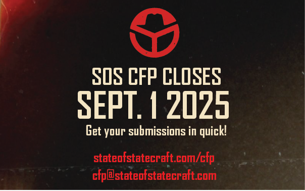 📢 SOS Announcements &amp; Reminders

🚨 CFP CLOSES SEPTEMBER 1
🛎️ *NEW* Lodging assistance for full-length talks

SOS sits at the intersection of multiple investigative disciplines. Our focus is state-sponsored ops: espionage, sabotage, etc! Submit today!

stateofstatecraft.com/cfp