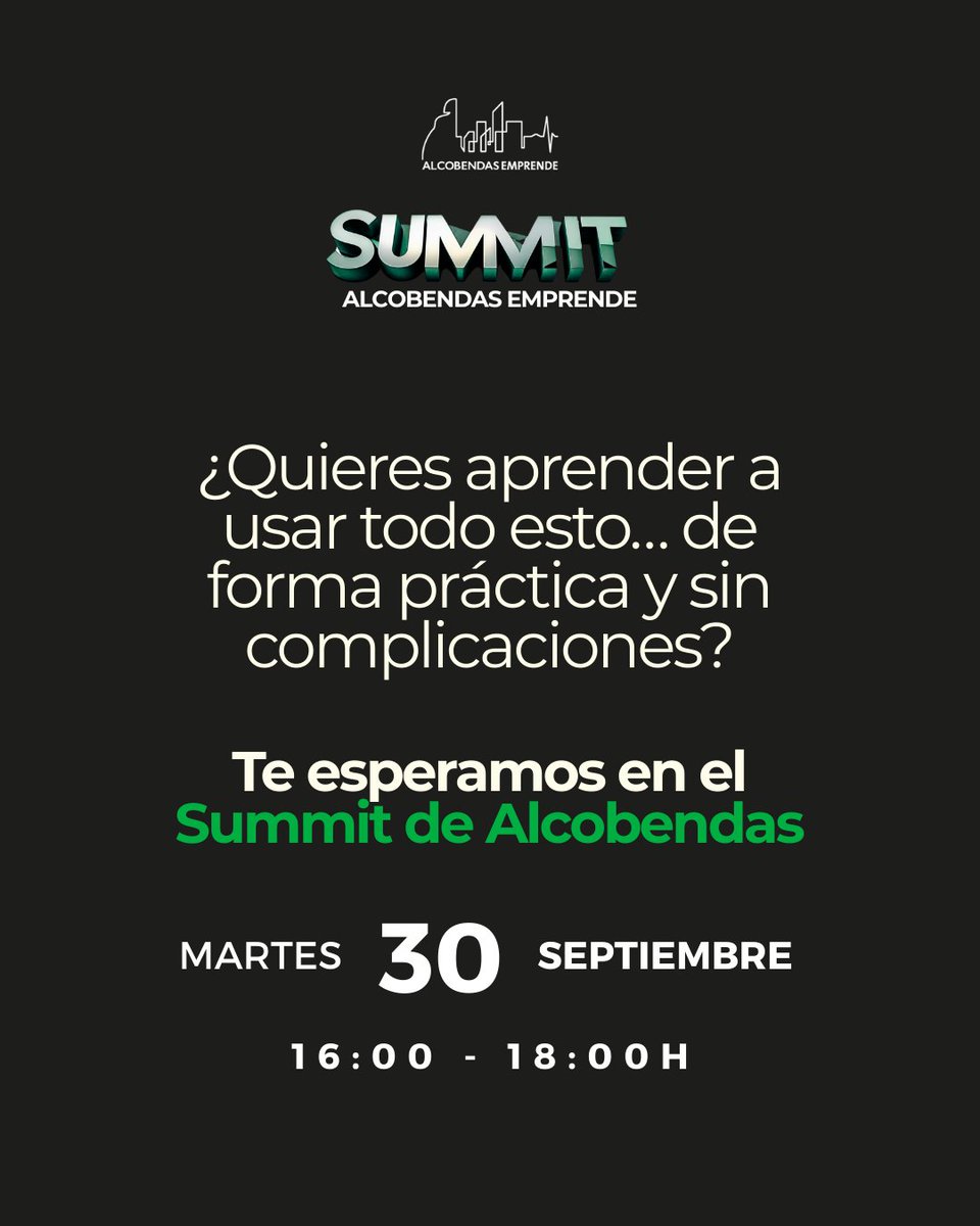 🧠 ¿Sabías que ya usas IA todos los días?
Para organizarte
Crear contenido
Automatizar tareas
Tomar decisiones
Incluso para aprender
📌 En el #SummitAlcobendas te enseñamos a sacarle todo el partido.
📅 30 de septiembre | 🎟️acortar.link/pAL3pg
📍 Centro de Arte Alcobendas