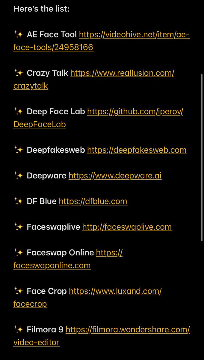 List of Deepfake Tools and Editors

Use all this tools for face swap and clone voice