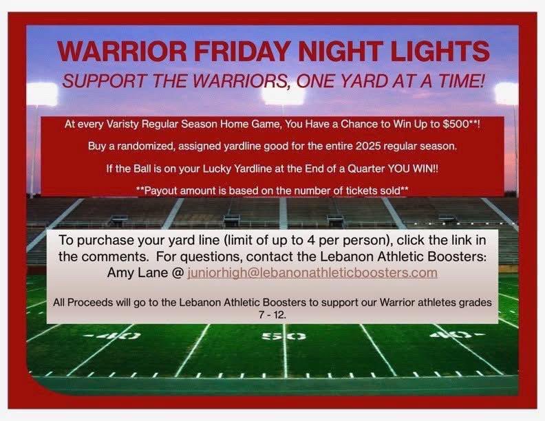 Please check out this Friday Night Lights contest the LHS Athletic Boosters are running. Great way to add even more excitement to the game and support our athletes.