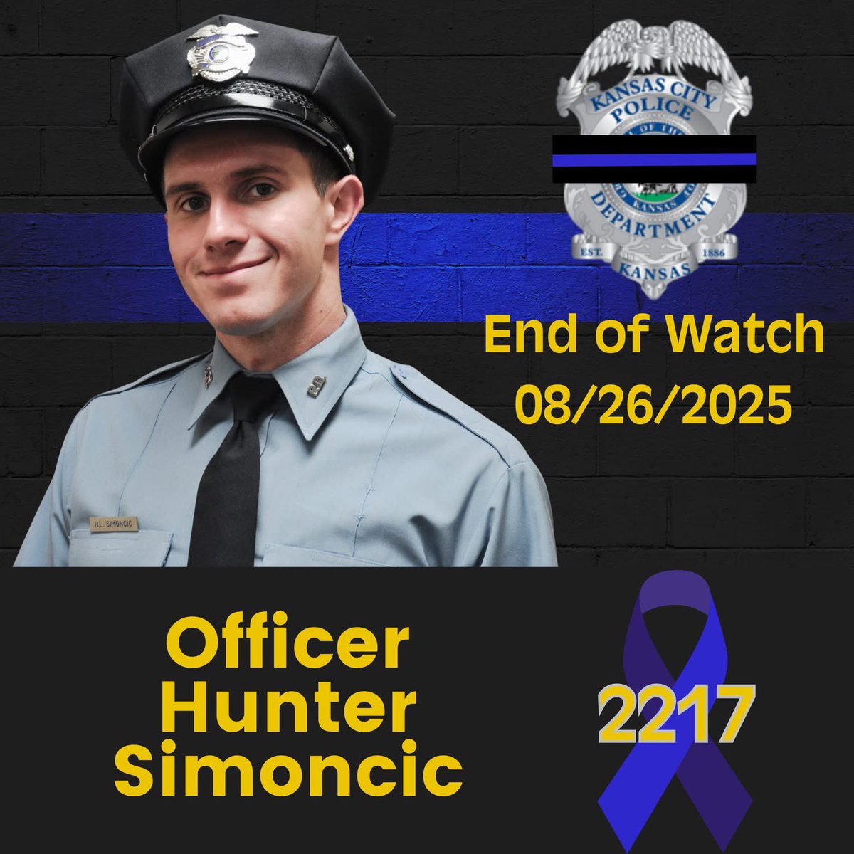 I, along with the entire Missouri State Highway Patrol, extend our sincere condolences to the Kansas City, KS Police Department and to the family and friends of Officer Hunter Simoncic. We stand with you in mourning his loss and honoring his service.