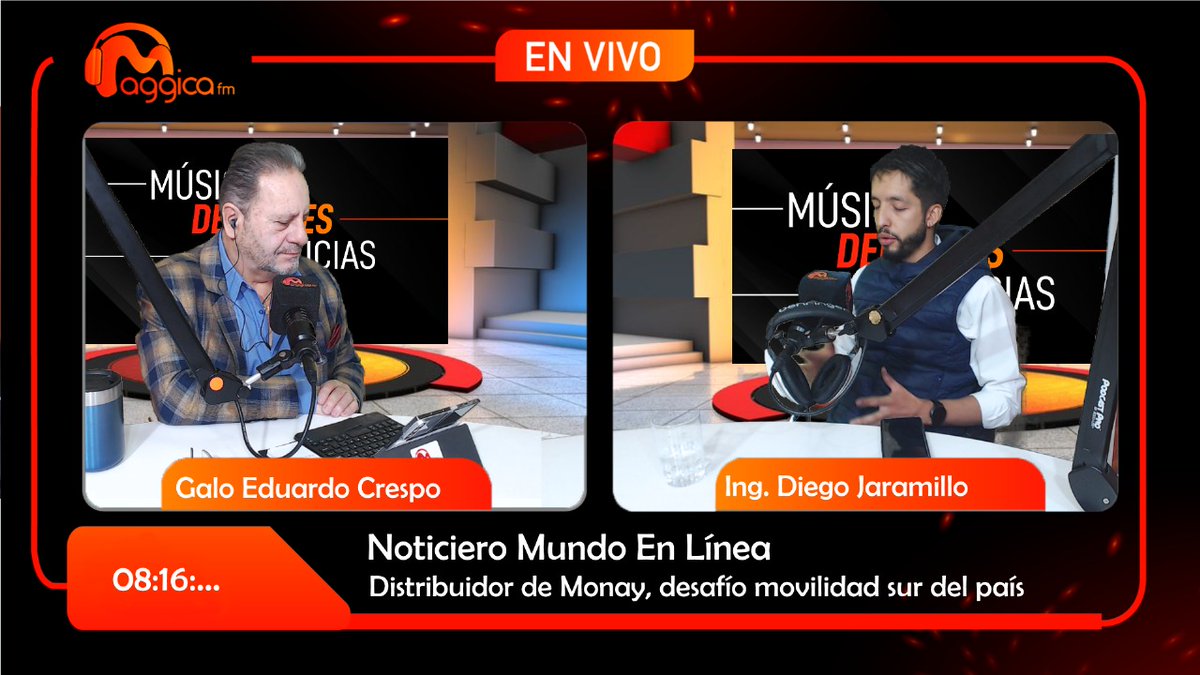 #NoticieroMundoenLínea 🌎
EN VIVO Nuestro #invitado de hoy: Ing. Diego Jaramillo, Dir. distrital del Ministerio de Infraestructura y Transporte (MIT) en Azuay

Tema: Distribuidor de Monay, desafío movilidad sur del país.
#Cuenca #Ecuador #noticias