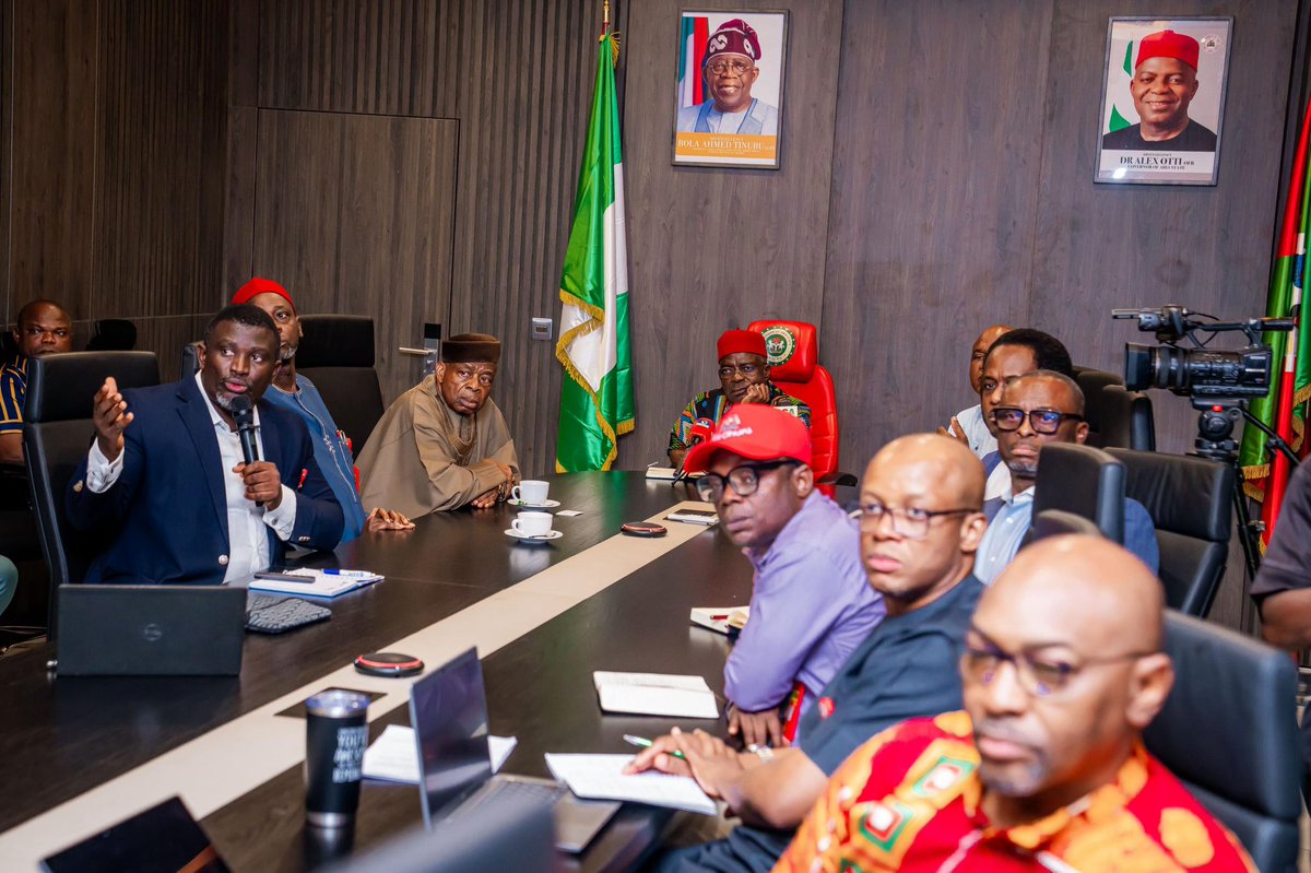 Chairman of NIPSS Board, Sen. Ken Nnamani, and DG Prof. Ayo Omotayo met Gov. Alex Otti in Abia to strengthen collaboration on industrial policy formulation  and ensure effective implementation for sustainable  industrial development in the South East Region with Aba as the hub.