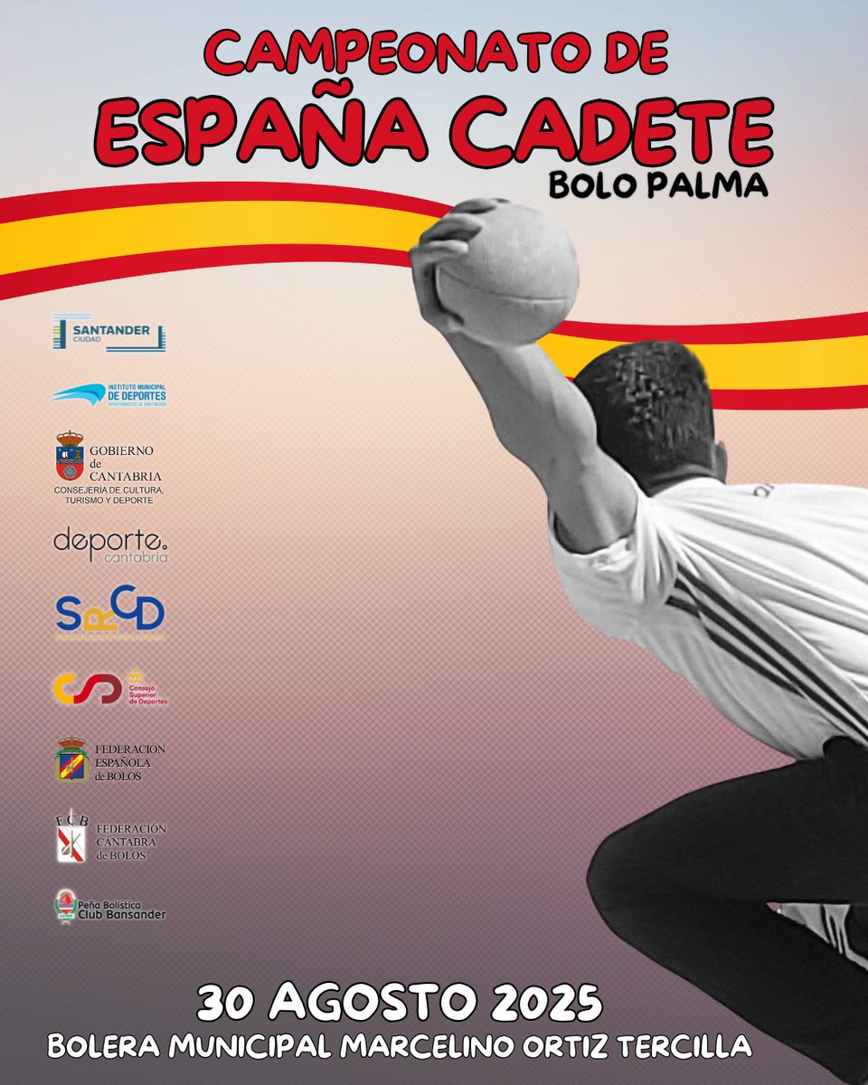 🏆🇪🇸 Campeonato de España Cadete Bolo Palma 2025

📅 Sábado 30 de agosto
📍 Bolera Marcelino Ortiz Tercilla y Bolera Mateo Grijuela

🔹 Desde las 9:00h:
➡️ Dos primeras tiradas en ambas boleras

🔹 Desde las 16:30h:
➡️ Cuartos, Semifinales y Final

📺 <a href="/sportpublictv/">@sportpublictv</a>