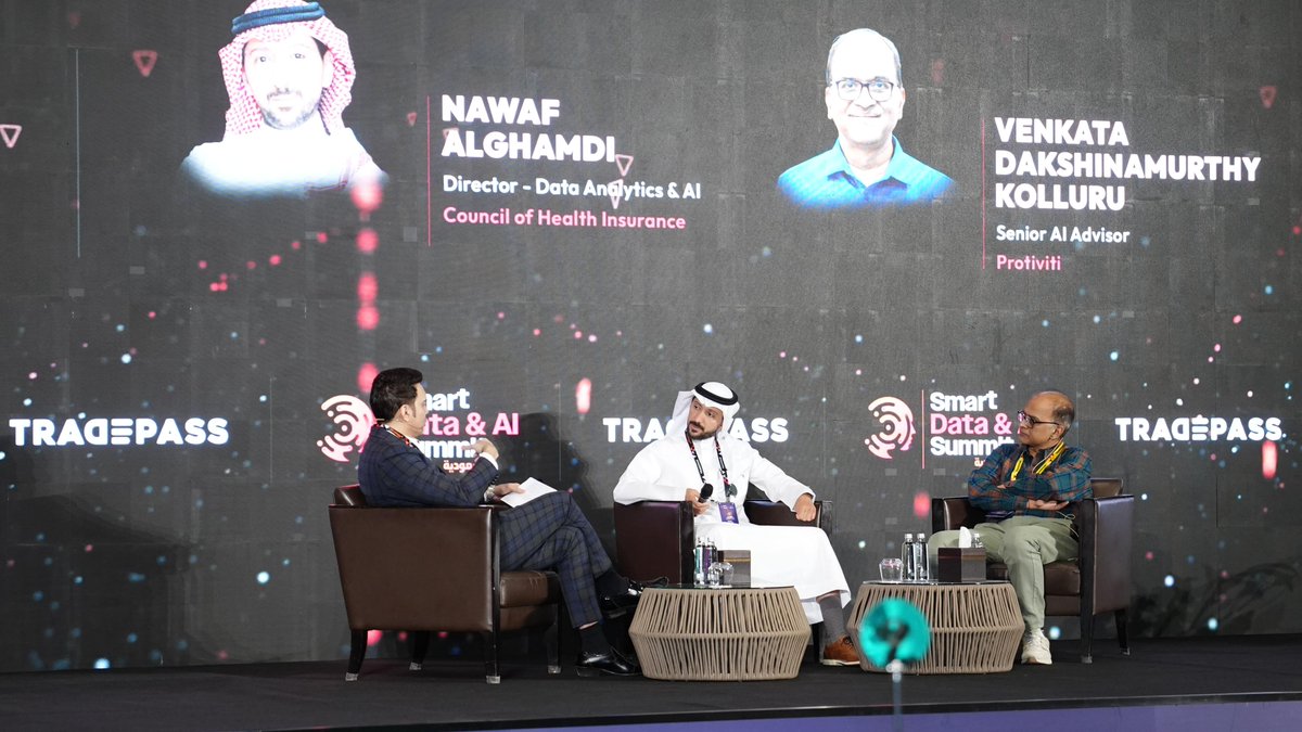 Tradepassglobal's tweet image. 🎤 Panel: Unlocking Advanced Analytics — Leaders from AlNASSR, Council of Health Insurance and   Protiviti  explore AI, ML, neural networks &amp;amp; GPT-4 in transforming insights.
📍 Smart Data &amp;amp; AI Summit – Saudi Arabia | JW Marriott Hotel Riyadh 

#SDAIS