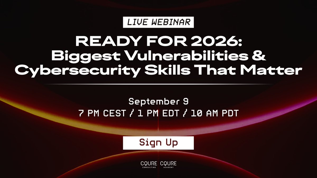 CQURE Academy (@cqureacademy) on Twitter photo What's coming in cybersecurity for 2026? 🔮
Join our FREE webinar Sept 9, 7PM CEST with 4 experts who handle real attacks daily: <a href="/PaulaCqure/">Paula Januszkiewicz</a>, <a href="/samilaiho/">Sami Laiho</a>, <a href="/Amr_Thabet/">Amr Thabet</a> & Marcin Krawczyk.
Sign up here 👉cqureacademy.com/webinars/vulne…
#cybersecurity #webinar What's coming in cybersecurity for 2026? 🔮
Join our FREE webinar Sept 9, 7PM CEST with 4 experts who handle real attacks daily: <a href="/PaulaCqure/">Paula Januszkiewicz</a>, <a href="/samilaiho/">Sami Laiho</a>, <a href="/Amr_Thabet/">Amr Thabet</a> & Marcin Krawczyk.
Sign up here 👉cqureacademy.com/webinars/vulne…
#cybersecurity #webinar