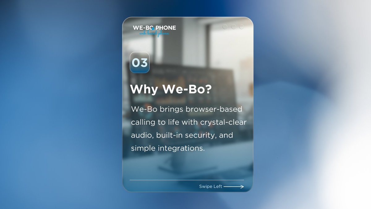 HelloWEBOPhone's tweet photo. 🌐📞 Browser-based calling in 3 slides:

1️⃣ Make calls right from your browser. No downloads.
2️⃣ Faster setup, seamless updates, calls that follow you.
3️⃣ Clear audio, built-in security, simple integrations.

Simple. Smart. Future-ready. 🚀

#WeBoPhone #RemoteWorkLife https://t.co/L8IFWuYBLr