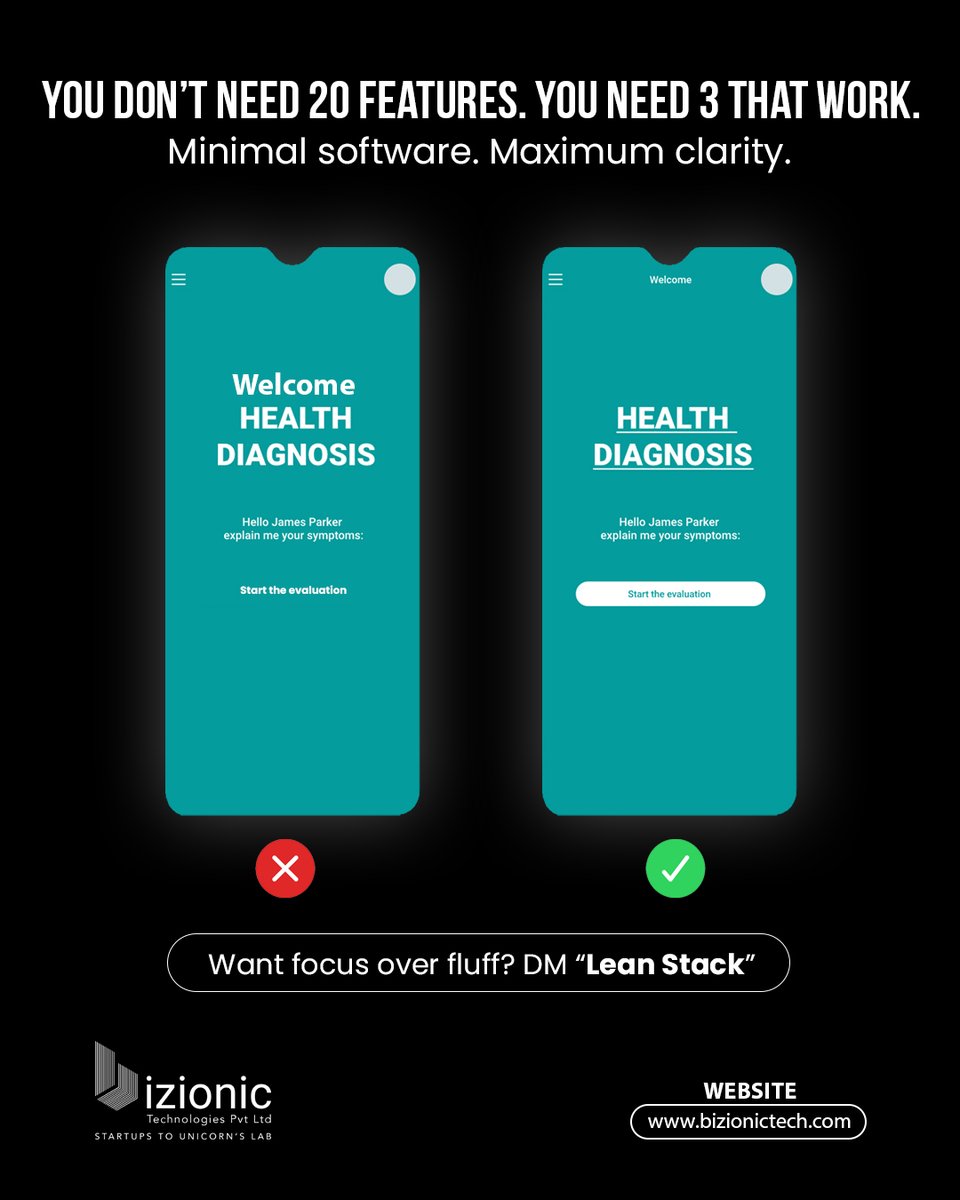 bizionictech's tweet image. Most businesses drown in tools they barely use. 🚫
You don’t need 20 hidden features—you need the 3 that drive growth.

At Bizionic, we build lean software stacks → less clutter, more clarity.
👉 DM “Lean Stack” for focus over fluff.

#SoftwareSolutions #BizionicTech
