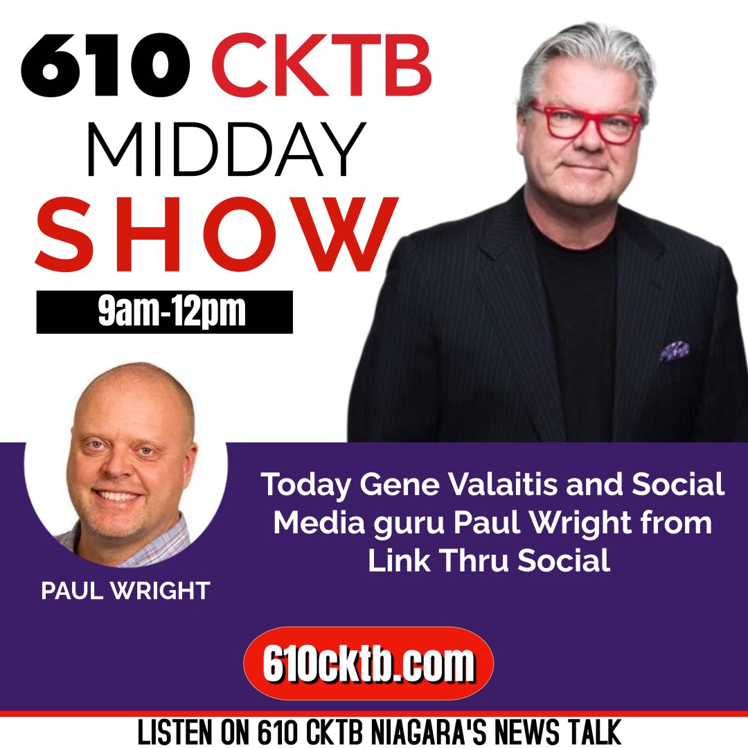 Paul Wright (@linkthrusocial) on Twitter photo 📻🎙🎧 I will be speaking with Gene Valaitis this morning about all things #SocialMedia on Niagara's News Talk 610 CKTB shortly after 10am today. You can also stream online <a href="/linkthrusocial/">Paul Wright</a>
#NiagaraRegion #Niagara #StCatharines #HamONT #Hamilton #Grimsby #FortErie #PelhamON 📻🎙🎧 I will be speaking with Gene Valaitis this morning about all things #SocialMedia on Niagara's News Talk 610 CKTB shortly after 10am today. You can also stream online <a href="/linkthrusocial/">Paul Wright</a>
#NiagaraRegion #Niagara #StCatharines #HamONT #Hamilton #Grimsby #FortErie #PelhamON