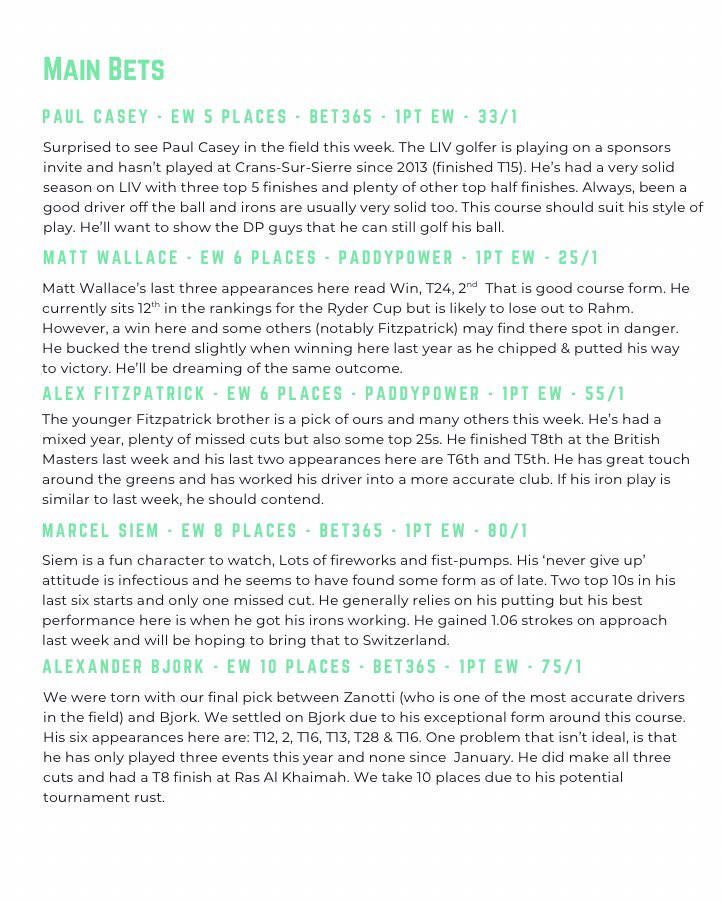 19thHoleGBets's tweet image. #omegaeuropeanmasters report🏔️Stunning backdrops all week! Let’s hope for a big winner too⛳️
#golf #golftips #gambling #GamblingX