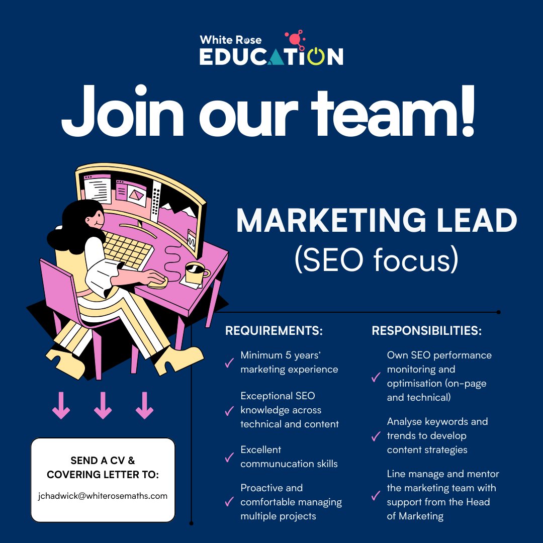 Closing this week ⌛

Our Marketing Lead role closes soon, but there's still time to get your application in! We're looking for an enthusiastic and experienced marketer to join our team and lead on SEO strategy and implementation. Sound like you? See the full job description here