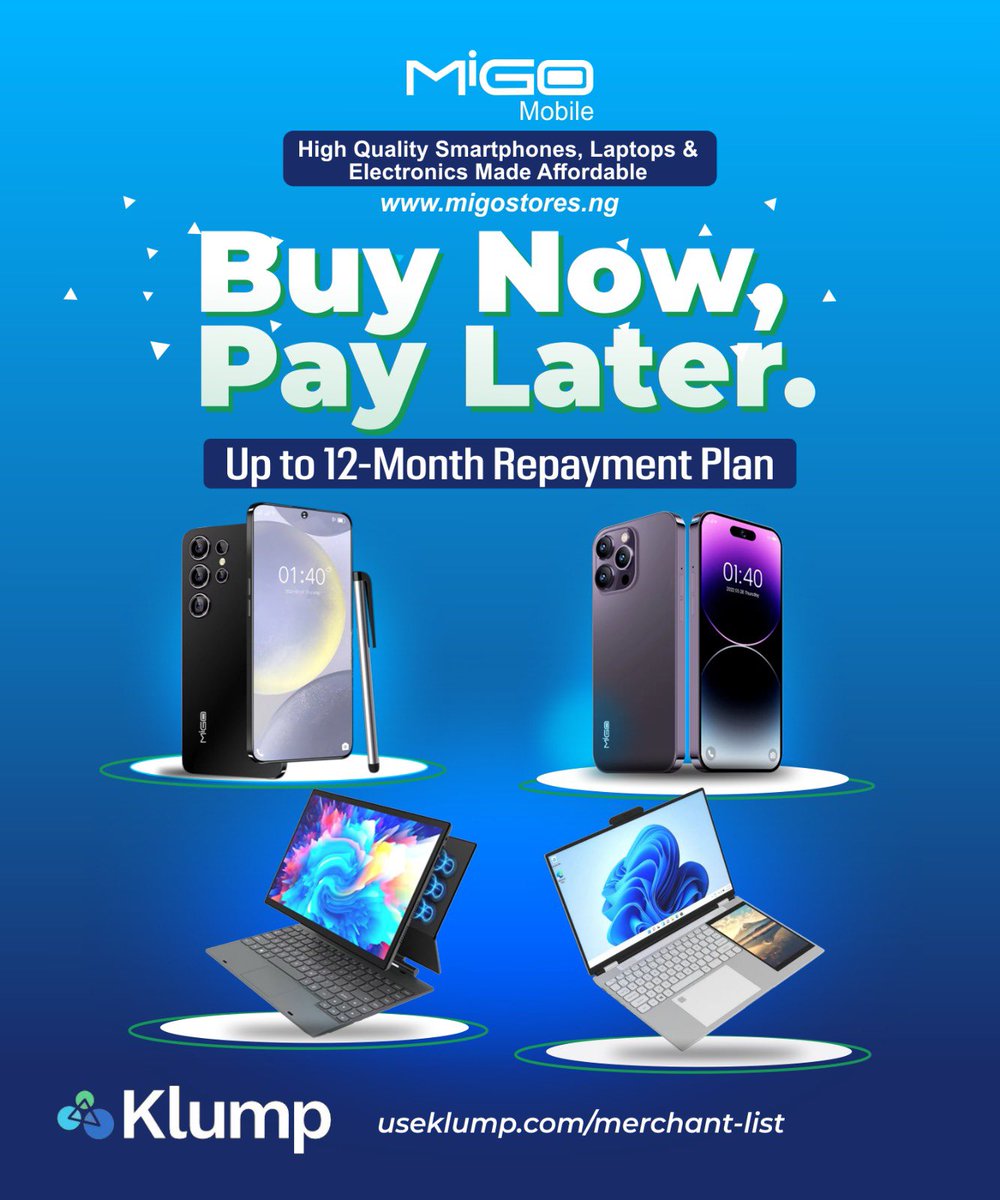 Big news! 🚀 
We’ve partnered with <a href="/MiGOMobileReal/">MiGO Mobile</a> to make owning premium smartphones, laptops &amp; electronics easier than ever.
Shop now at migostores.ng and enjoy the freedom to Buy Now, Pay Later with up to 12 months to pay. ✨ 
#PartnershipAnnouncement #AffordableTech