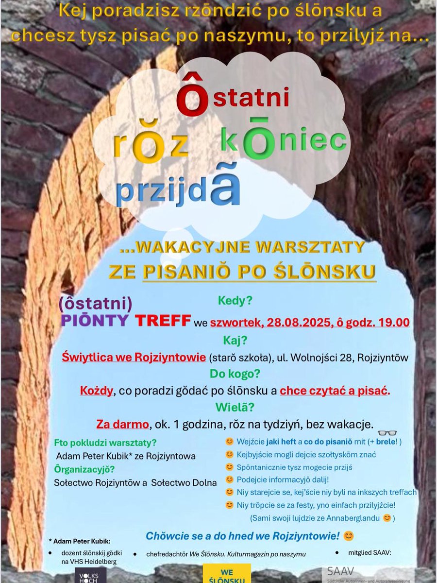 Das letzte Treffen der sommerlichen Schreibwerkstatt des Slawoschlesischen. 
Ôstatni treff wakacyjnych warsztatōw ze pisaniŏ po ślōnsku. 
#ślōnskŏgŏdka #ślōnski #ponaszymu #Silesian #Oberschlesien #Heimat #GōrnyŚlōnsk #Silesia #WeŚlōnsku #Annabergland #hajmat #microlanguage #home