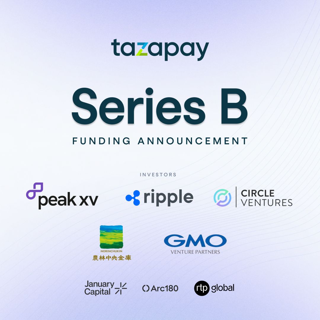 🚀 Big milestone for Tazapay!

We’ve closed our Series B funding round backed by Ripple, Circle, Peak XV Partners, Norinchukin Capital &amp; GMO VenturePartners, with continued support from January Capital &amp; ARC180.

Read more in the comments.

#Funding #SeriesB #Fintech #Tazapay