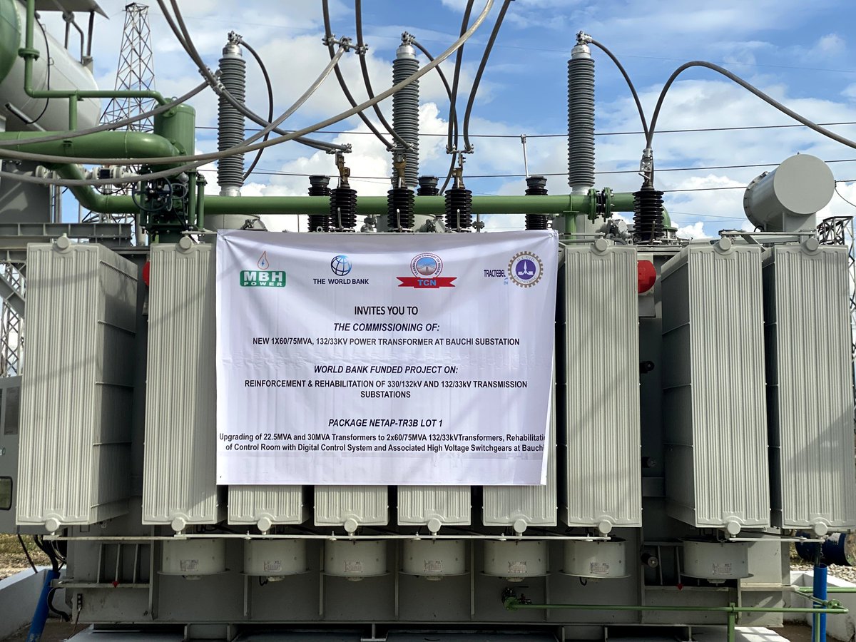 DOYOUKNOW_Naija's tweet photo. NEW 60MVA SIEMENS MEGA TRANSFORMER FOR THE BAUCHI TRANSMISSION SUBSTATION!

#PositiveFactsNG

Do you know that a 60MVA Mega Transformer has just recently been installed and energized at the Bauchi Transmission Substation by engineers of the Transmission Company of Nigeria (TCN)? https://t.co/q5cHjVcX6l