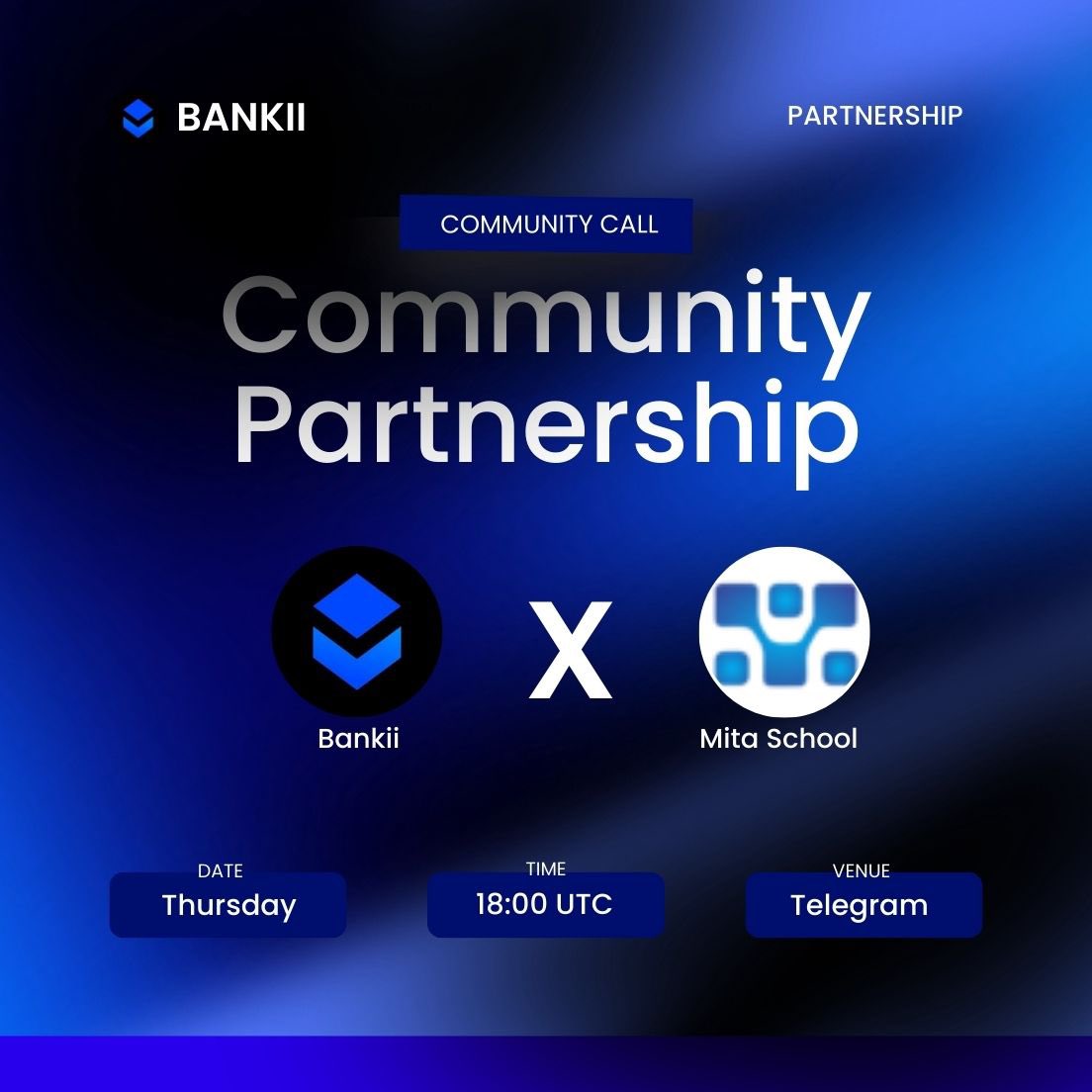 MitaSchool's tweet image. Bankii Finance x Mita School 
We can’t wait to have you join us tomorrow! 🎉

👉 Mark your calendar: Tomorrow | 8 PM
👉 Stay tuned for the link &amp;amp; details

Let’s build the future of our community together. 🚀💙

#MitaSchool #BankiiFinance