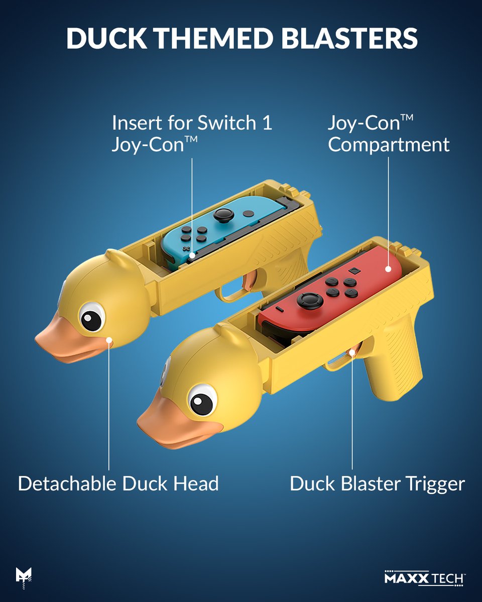 Get ready to have a 'quacking' good time with Maxx Tech's Duck! Quack! Shoot! For Switch 1 &amp; 2! Comes with downloadable game code, two duck blasters and even your very own Maxx the Duck rubber duck! Available now from Smyths Toys! #MaxxTech #Aheadofthegame #DuckQuackShoot #Smyths