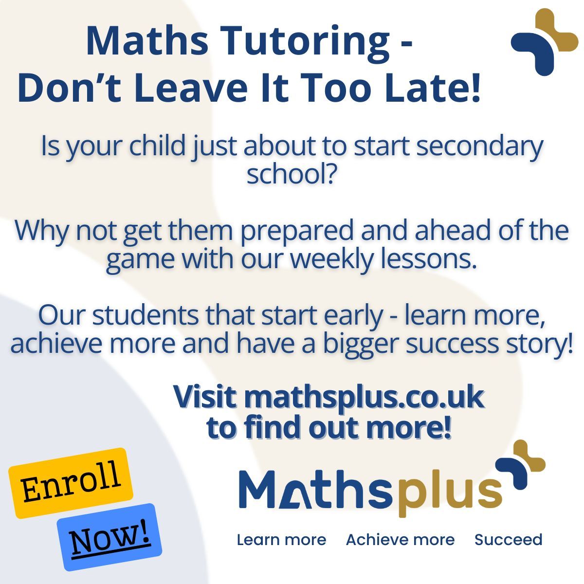 MathsplusUK's tweet image. 📚 Don’t wait until exams to panic!
🔑 The secret to maths success = starting early.
Our expert tutors build confidence step by step—so exams feel easy. ✨
💬  Let&apos;s talk @ mathsplus.co.uk #ExpertTutoring #MathsHelp