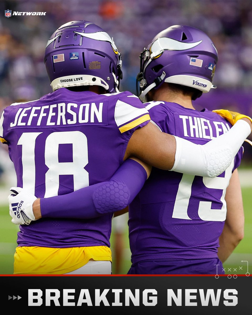 Tom Pelissero (@tompelissero) on Twitter photo Reunion! The #Vikings are finalizing a trade for two-time Pro Bowl WR Adam Thielen, bringing home the Minnesota native in a deal with the #Panthers, sources tell me and <a href="/RapSheet/">Ian Rapoport</a>.
Thielen and Justin Jefferson were teammates from 2020-2022. Now, theyβre back together again. Reunion! The #Vikings are finalizing a trade for two-time Pro Bowl WR Adam Thielen, bringing home the Minnesota native in a deal with the #Panthers, sources tell me and <a href="/RapSheet/">Ian Rapoport</a>.
Thielen and Justin Jefferson were teammates from 2020-2022. Now, theyβre back together again.