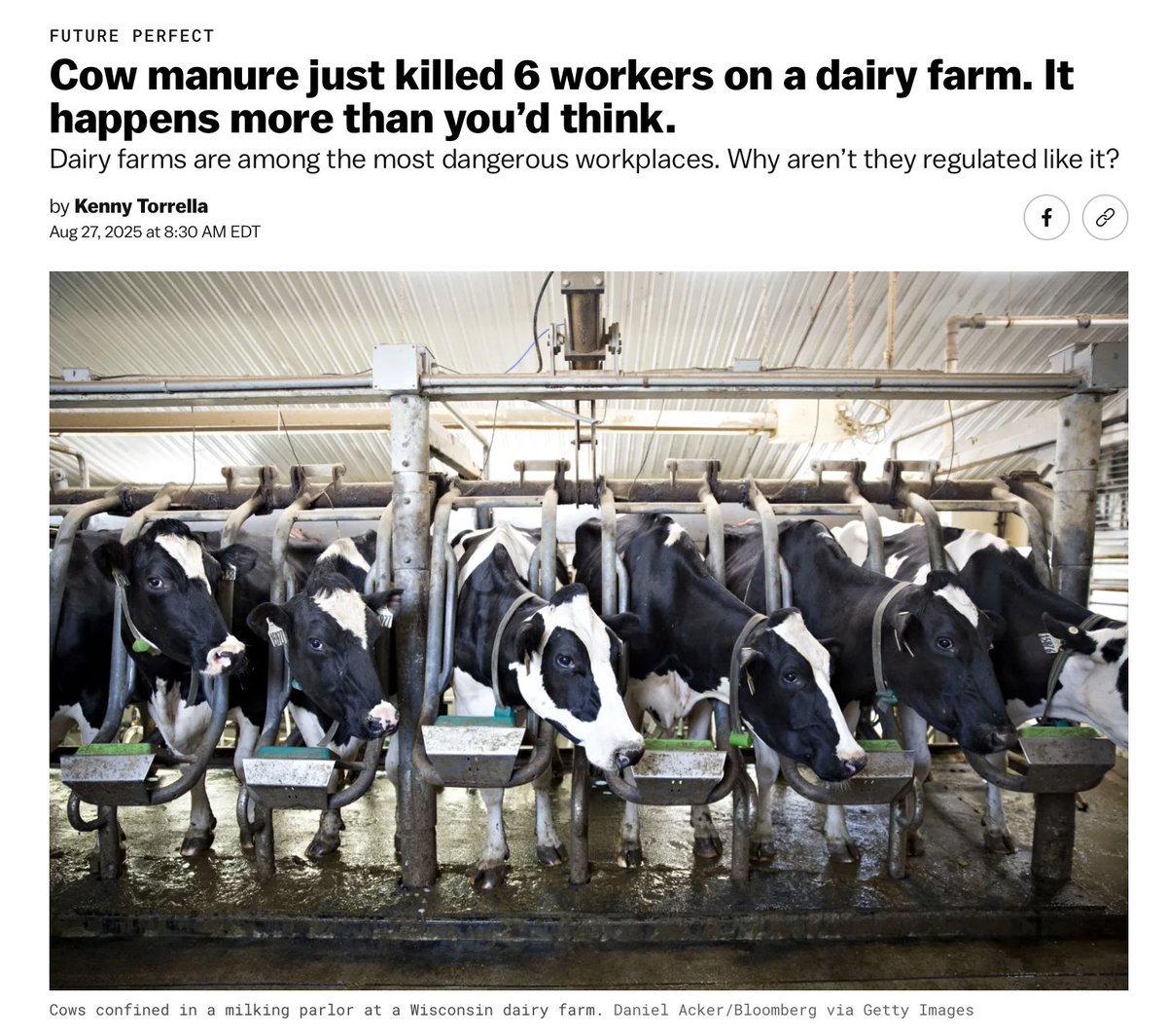 Dairy farms are often portrayed as quaint and bucolic, but they're some of the most dangerous workplaces. This is a heartbreaking story, not uncommon, and also preventable -- if Congress is willing to strengthen labor laws and fund OSHA.