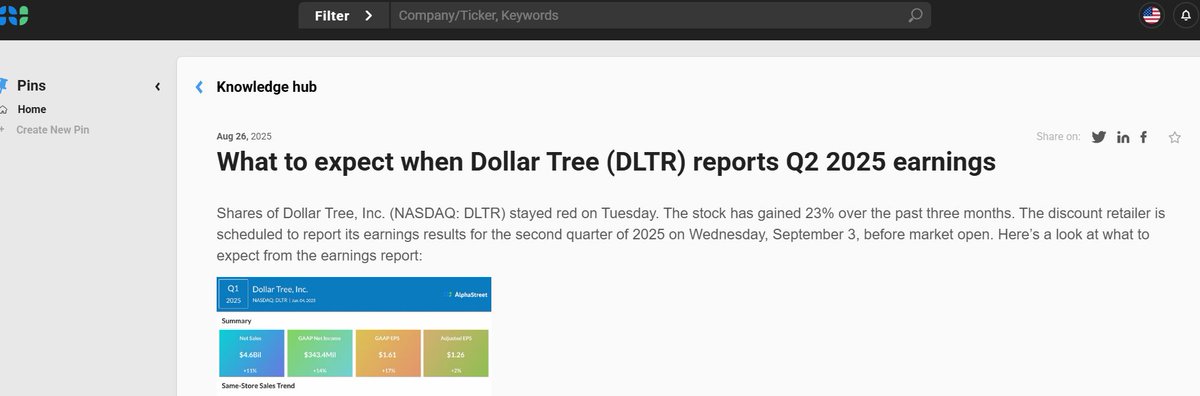 What to expect when Dollar Tree (DLTR) reports Q2 2025 earnings

app.asai.alphastreet.io/test-drive/kno…

#DollarTree #DLTR #earningspreview #earnings #2Q25 #stocks #retail #discountstores #familydollar