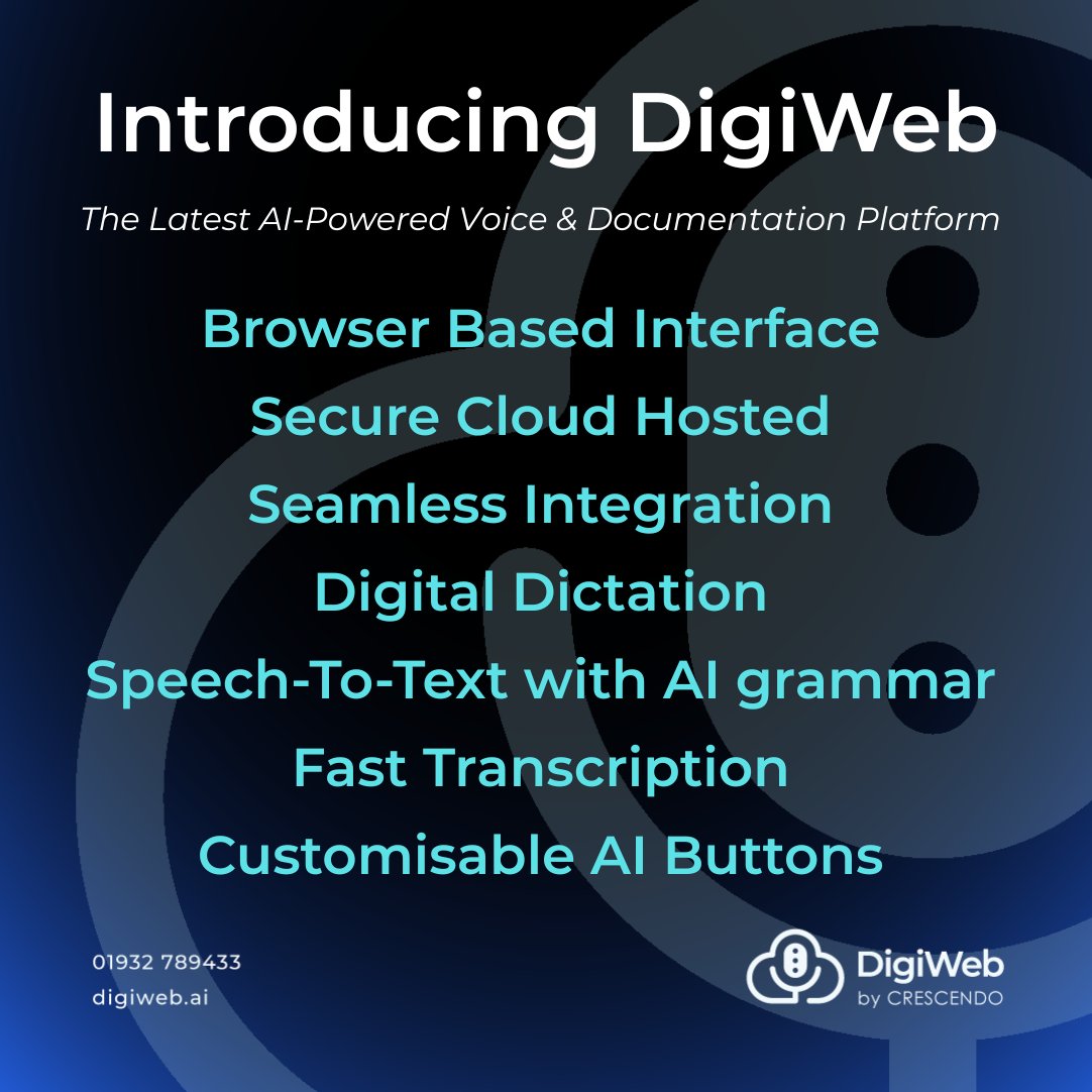 CrescendoDDS's tweet image. 10 Reasons To Switch To DigiWeb - The AI-Powered Voice &amp;amp; Documentation Platform.

Discover how switching your dictation software to DigiWeb can speed up your documentation and save on costs.

Read the blog - crescendosystems.co.uk/2025/08/27/10-…

#digiweb #digitaldictation #speechrecognition