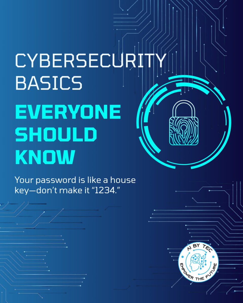 AI_BY_TEC's tweet image. Cybersecurity Basics Everyone Should Know
Your password is your house key.
Never make it “1234.”
Protect your digital life with stronger security habits.
#Aibytec #AIbytec #CyberSecurity #StaySafeOnline #DigitalSafety #PasswordProtection #Boost #100K #ForYou