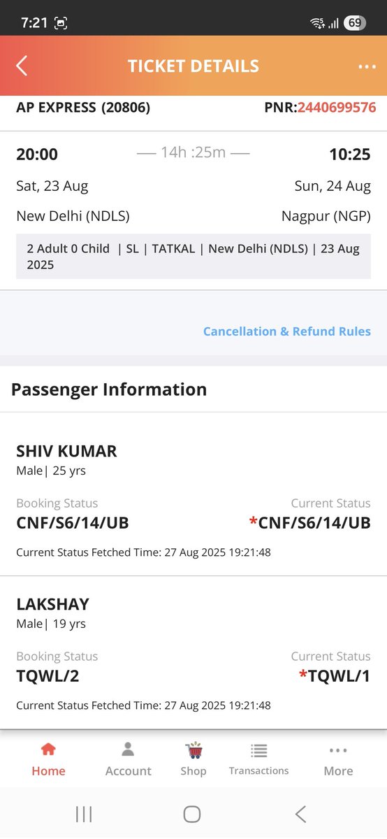 Nitin9t6's tweet photo. @IRCTCofficial @MCA21India @RailMinIndia @mygovindia @EBSB_Edumin @MinOfCultureGoI @tourismgoi @incredibleindia @IRCTCofficial need to focus on these type of error, 1 ticket showing waiting and chart prepared but i didn't receive refund on waiting ticket. Any reason or by mistake. Kindly help. https://t.co/hpHk0IkVlp