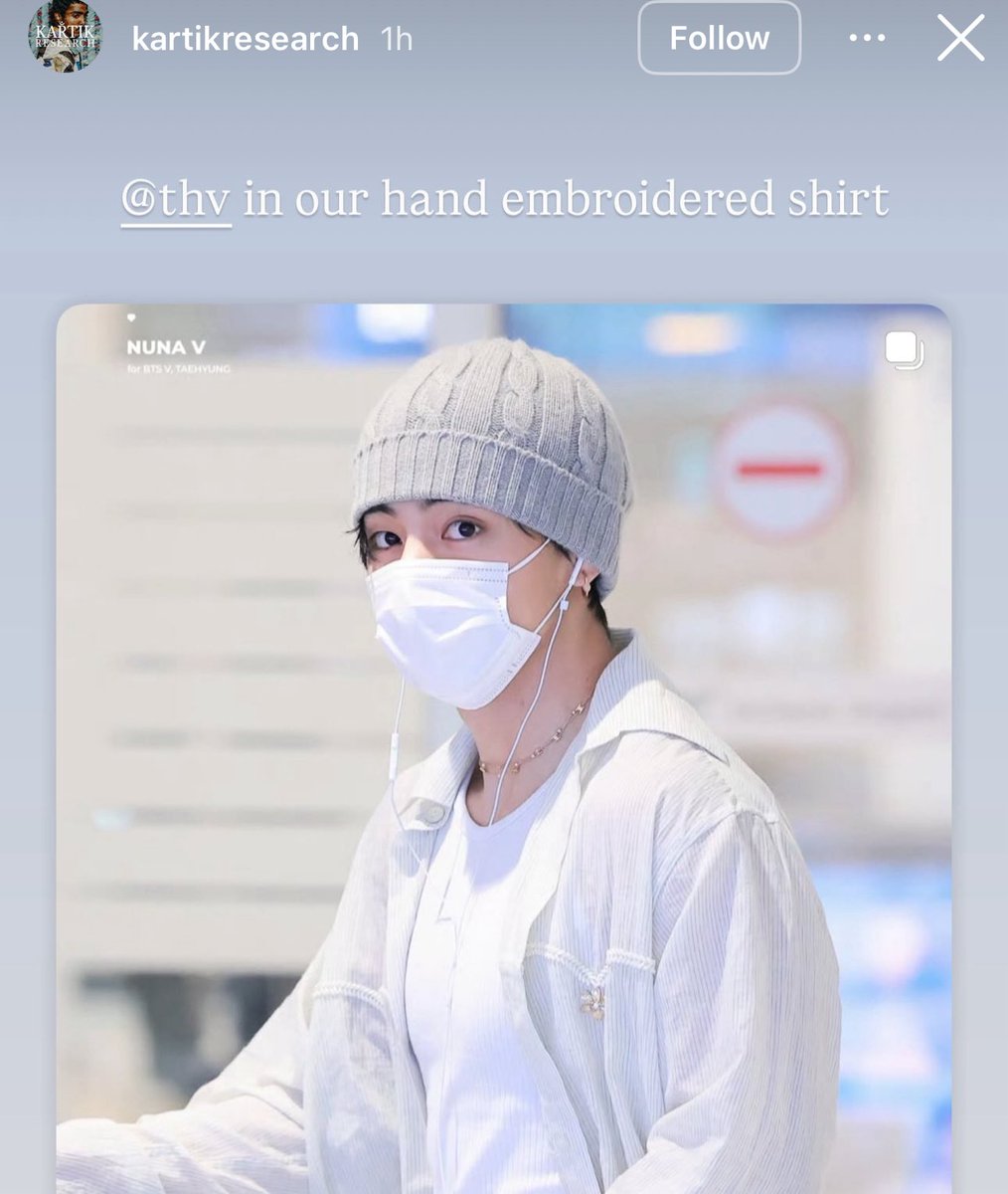 [INFO] Indian vintage brand Kartik Research shared Taehyung wearing their hand embroidered shirt on their IG story