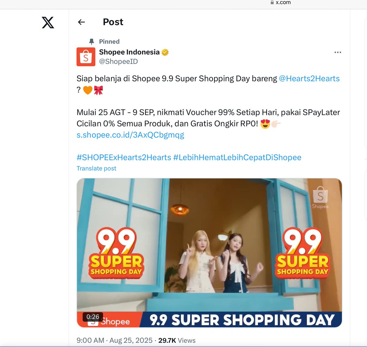 gegebatman_'s tweet photo. nice banget Shopee collab sama Hearts2Hearts mana Voucher 99% dan Gratis ongkir 💗
#SHOPEE99withHearts2Hearts https://t.co/37X3z7MugC