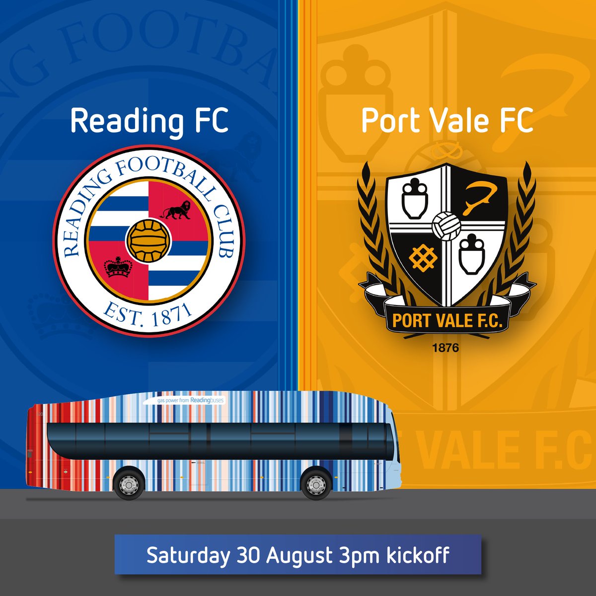 This Saturday <a href="/ReadingFC/">Reading FC</a> face <a href="/OfficialPVFC/">Port Vale Football Club</a> with a kick-off time of 3pm. All of our football buses will be running to help get you to the stadium in time for the game! bit.ly/47LGReA