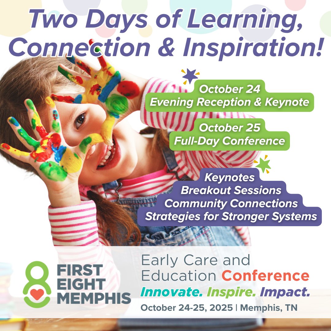 First8Memphis's tweet photo. Standard registration is open for our October 24–25 ECE Conference! $75 gets you access to everything: sessions, food, reception, and more.

Let’s innovate. Inspire. And make a lasting impact together.
Register before we're sold out: https://t.co/Y6OWtYyCqb 🎟️ https://t.co/pQamP2VHvM