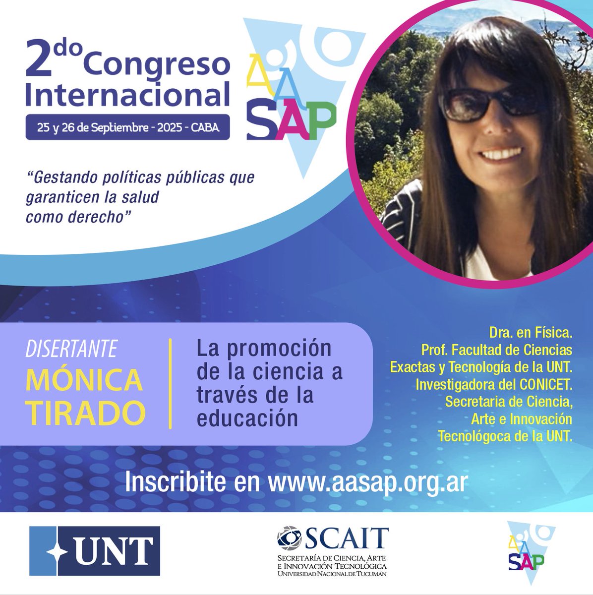 2do CONGRESO INTERNACIONAL DE SALUD PÚBLICA 

La SCAIT de la UNT, Dra. Mónica Tirado, será disertante en este Congreso con la ponencia “La promoción de la ciencia a través de la comunicación”.
Leer más: scait.ct.unt.edu.ar/2do-congreso-i…

#SCAIT #UNT #tucuman