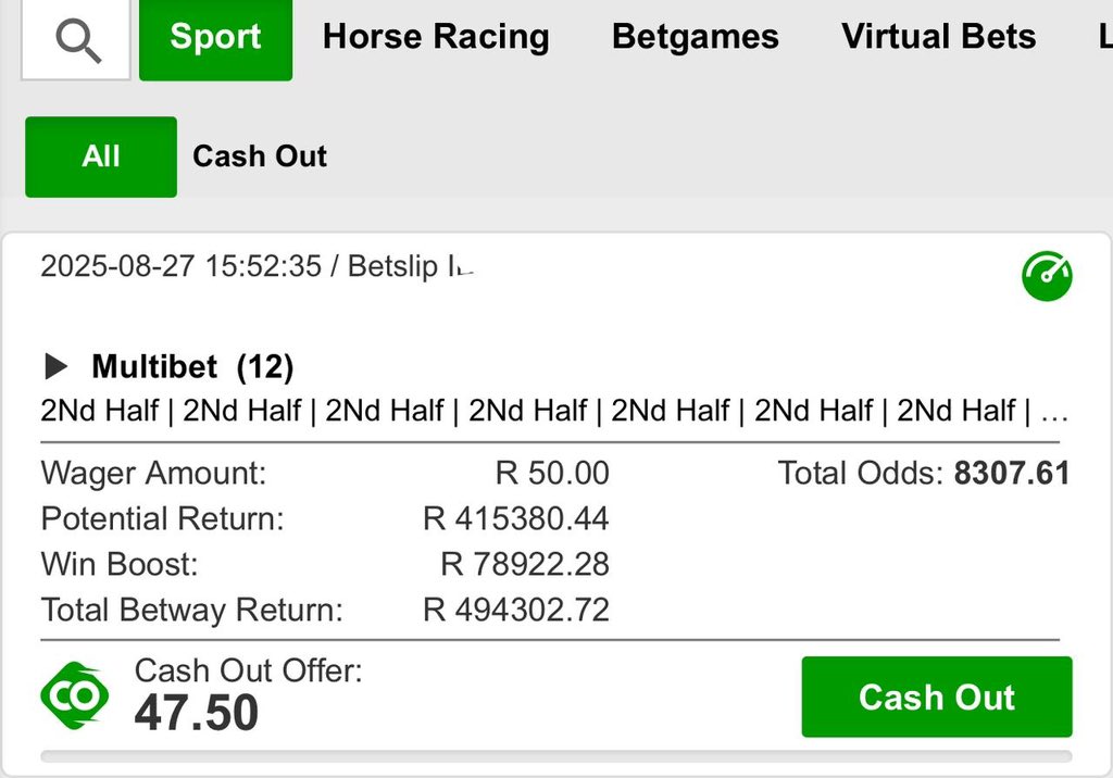 400k or nothing bomdid ! 🔥😱

Booking Code: BWD65FB87

Booking link : new.betway.co.za/?bookingCode=B…

Registration link: bit.ly/Cavah50

Use promo code : Cavah50 🏌️🏼‍♀️😉