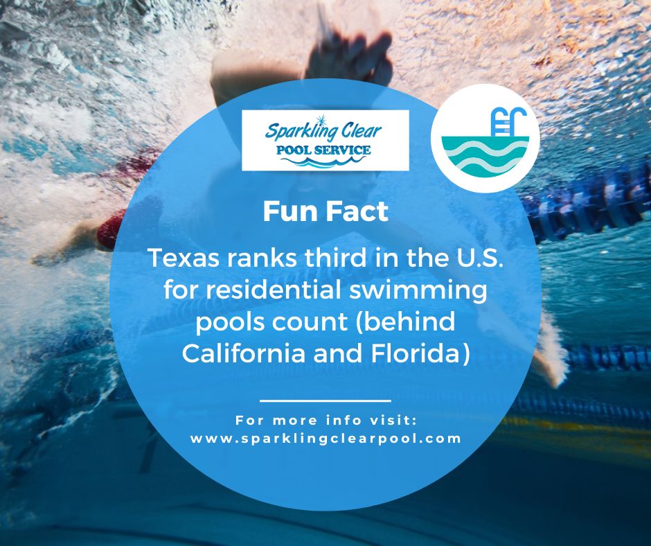 SparkClearPool's tweet image. Texas ranks 3rd in the U.S. for residential pool count, right behind California and Florida! With over 800,000 pools, it’s no wonder Texans love their backyard oases.

#SparklingClearPoolService #SwimmingPoolMaintenance #PoolFunFacts #mckinney #frisco #allen #fairview #texas