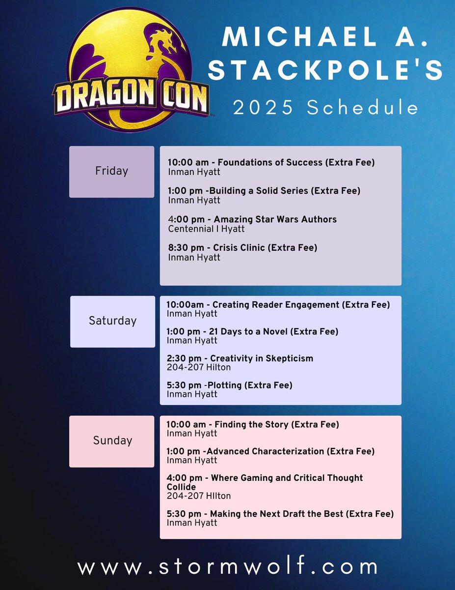 for putting this graphic together for me.)For anyone traveling to DragonCon, this is where you can find me. (Thanks to Bryan Young <a href="/swankmotron/">Bryan Young</a>.com for putting this graphic together.)