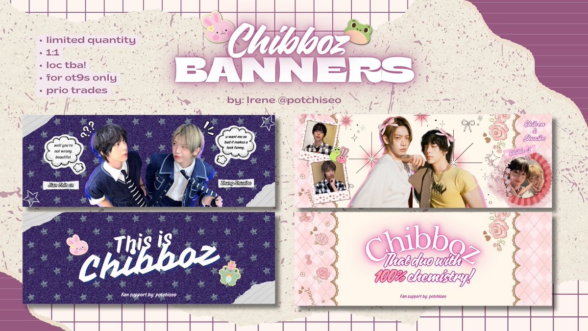 irene ✭ | chihbo au📌 (@potchiseo) on Twitter photo 𝑪𝑯𝑰𝑯𝑩𝑶 𝑩𝑨𝑵𝑵𝑬𝑹𝑺🐰🐸
˚ʚ♡ɞ˚
~ fan support by: <a href="/potchiseo/">irene ✭ | chihbo au📌</a>
♡ like & rt
♡ 1:1 limited qty
♡ can choose what design (purple or pink)
♡ time & loc — tba
♡ open for trades
#RENDEZVOUSinMANILA
#AHOFRendezvousInManila
#AHOF #아홉
#CHIHBO #CHIBBOZ 𝑪𝑯𝑰𝑯𝑩𝑶 𝑩𝑨𝑵𝑵𝑬𝑹𝑺🐰🐸
˚ʚ♡ɞ˚
~ fan support by: <a href="/potchiseo/">irene ✭ | chihbo au📌</a>
♡ like & rt
♡ 1:1 limited qty
♡ can choose what design (purple or pink)
♡ time & loc — tba
♡ open for trades
#RENDEZVOUSinMANILA
#AHOFRendezvousInManila
#AHOF #아홉
#CHIHBO #CHIBBOZ