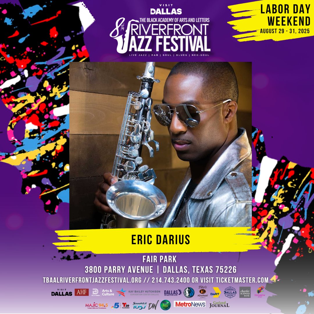 The Black Academy of Arts and Letters, Inc. (@tbaal) on Twitter photo π·πΆ We're partying all LABOR DAY WEEKEND at the 8th Riverfront Jazz Festival!
πThe Historic Fair Park
ποΈ August 29-31, 2025
ποΈ WAYS TO PURCHASE:
π Ticketmaster.com
π² 214-743-2400
π TBAAL Box Office β 1309 Canton St., Dallas, TX
π More info: tbaalriverfrontjazzfestival.org π·πΆ We're partying all LABOR DAY WEEKEND at the 8th Riverfront Jazz Festival!
πThe Historic Fair Park
ποΈ August 29-31, 2025
ποΈ WAYS TO PURCHASE:
π Ticketmaster.com
π² 214-743-2400
π TBAAL Box Office β 1309 Canton St., Dallas, TX
π More info: tbaalriverfrontjazzfestival.org